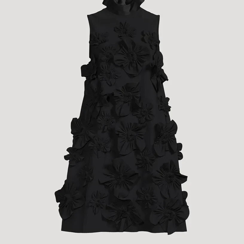 Elegant Ladylike Short Skirt Heavy Embroidery Splicing Belted Dress Women's Fashion Spring Arrival Sleeveless Dress