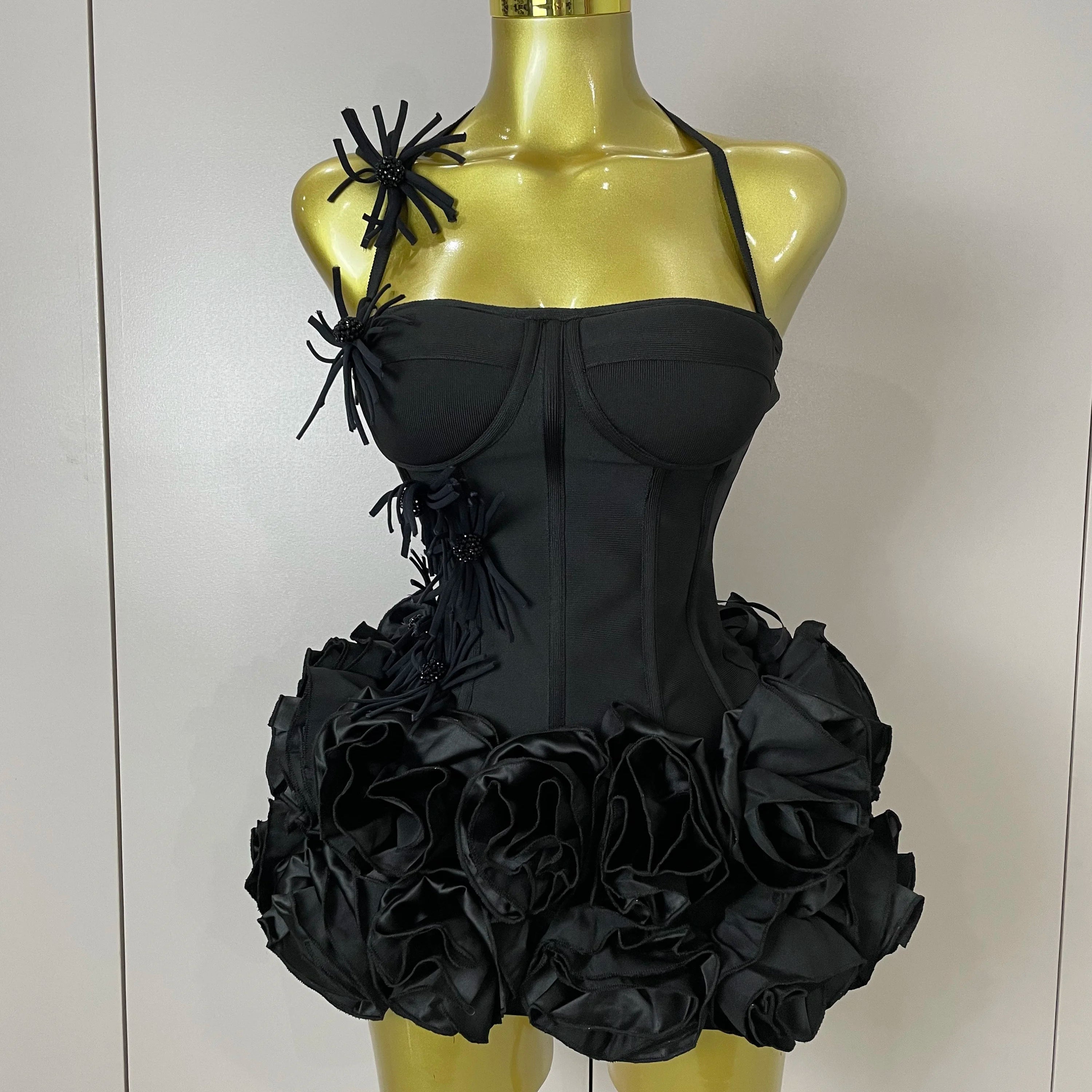 Women Sexy Halter Prom Gown Celebrity Club Two Piece Set Cocktail Elegant Fashion Luxury Birthday Party Red Black Bandage Outfit