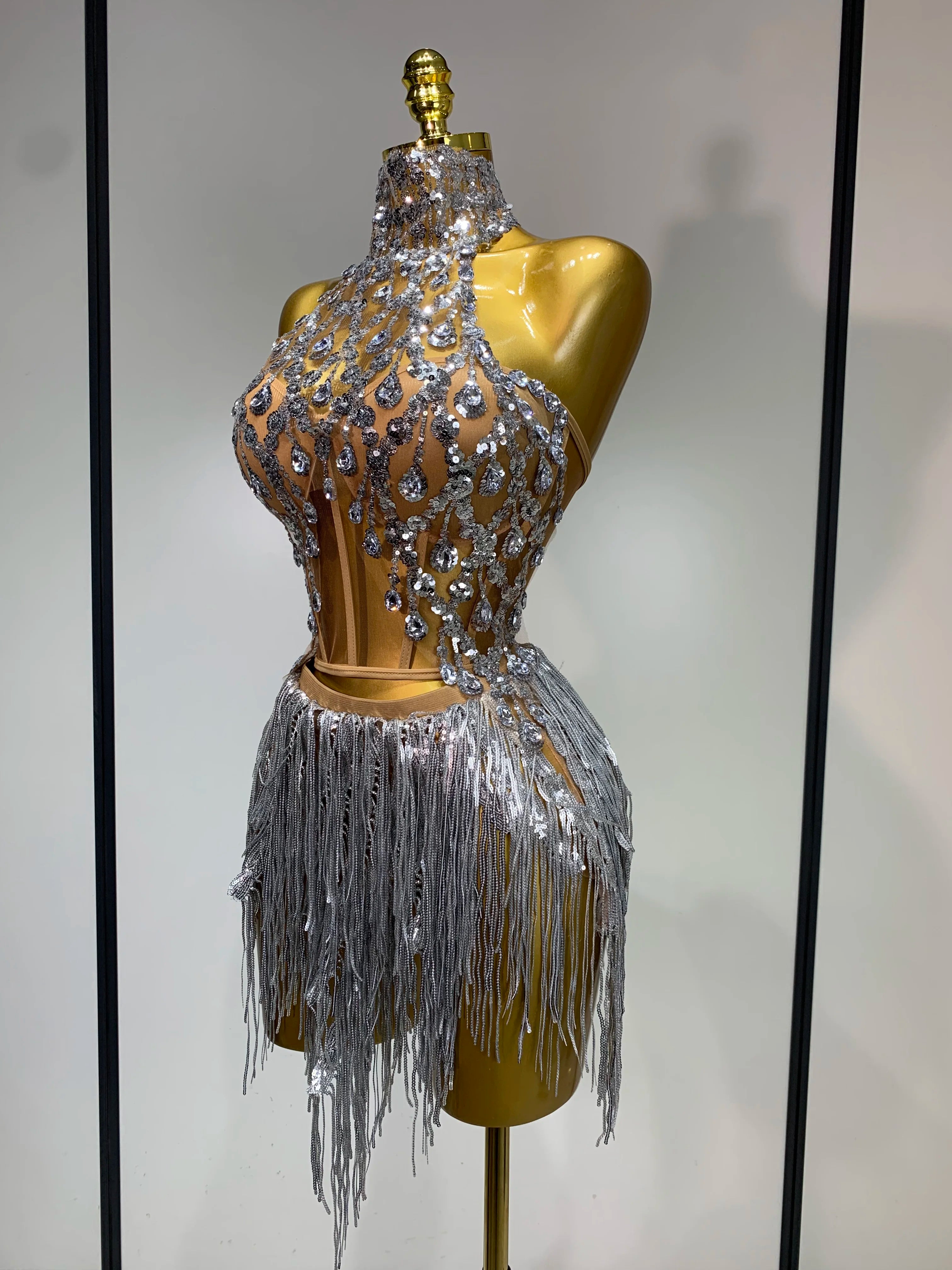 Women Sexy Sequins Rhinestone Glitter Two Pieces Sets 2025 Luxury Birthday Evening Party Nightclub Hotwife Singer Stage Outfit