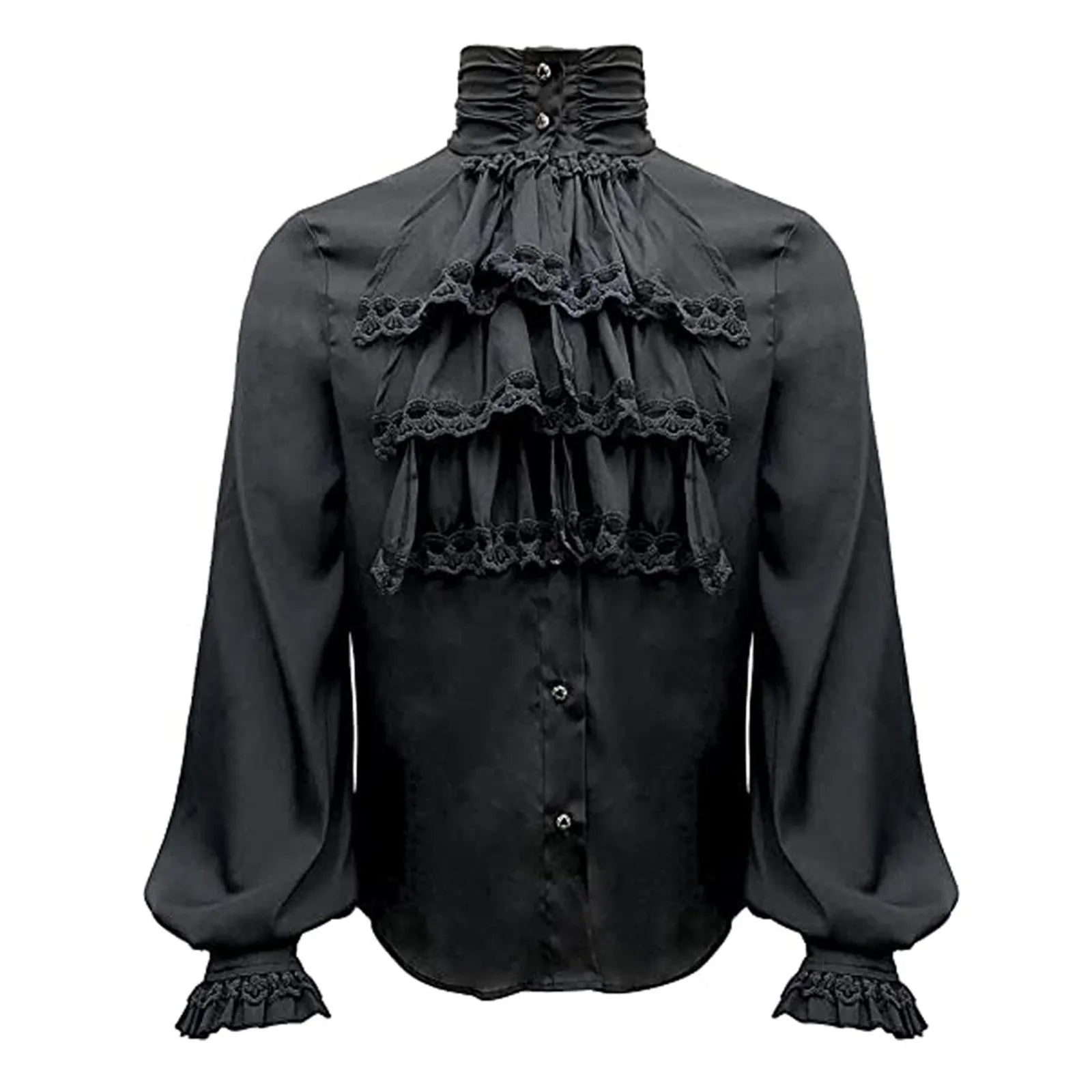 Medieval Men'S Shirts Renaissance Vintage Bandage Victorian Ruffles Gothic Male Blouse Tops Groom Casual Cosplay Costume 2023 Black