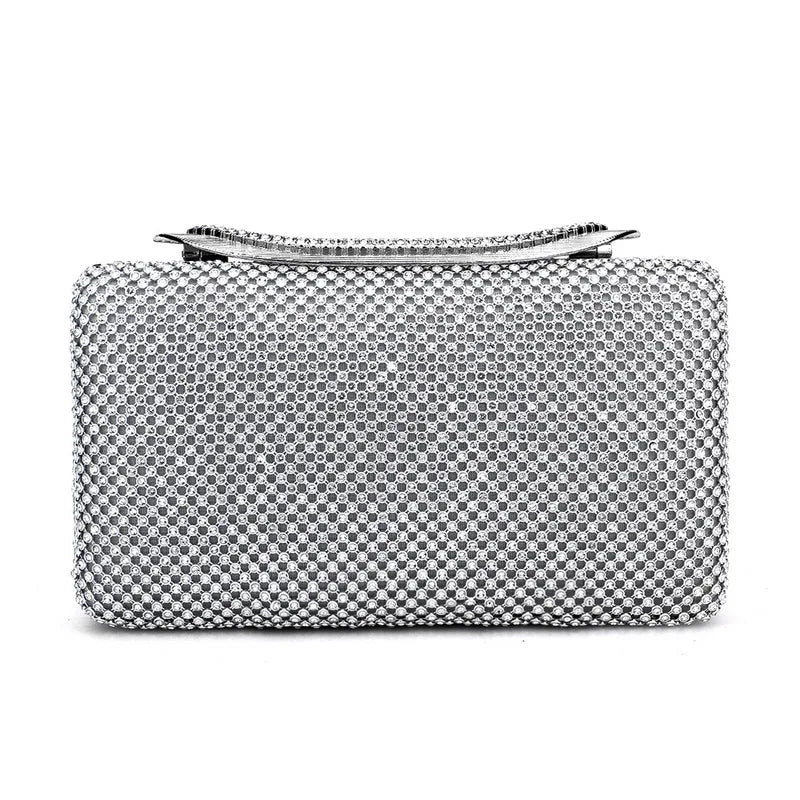 Rhinestones Women Bags Hollow Out Style Fashion Evening Bags Chain Shoulder Handbags Party Wedding Day Clutch Purse YM3212silver
