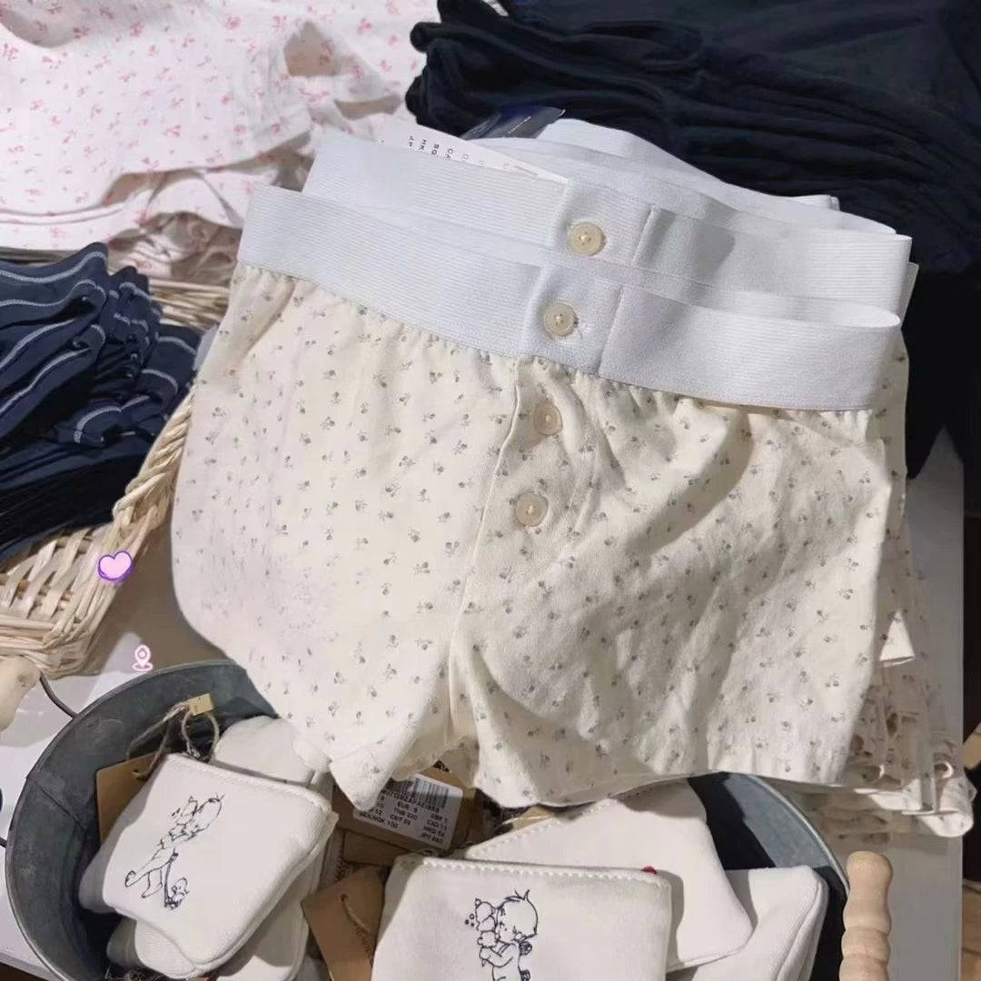 Casual Women Soft Cotton Front Buttons Shorts Summer Vintage Low Waist Female Chic Bottoms color9 One Size