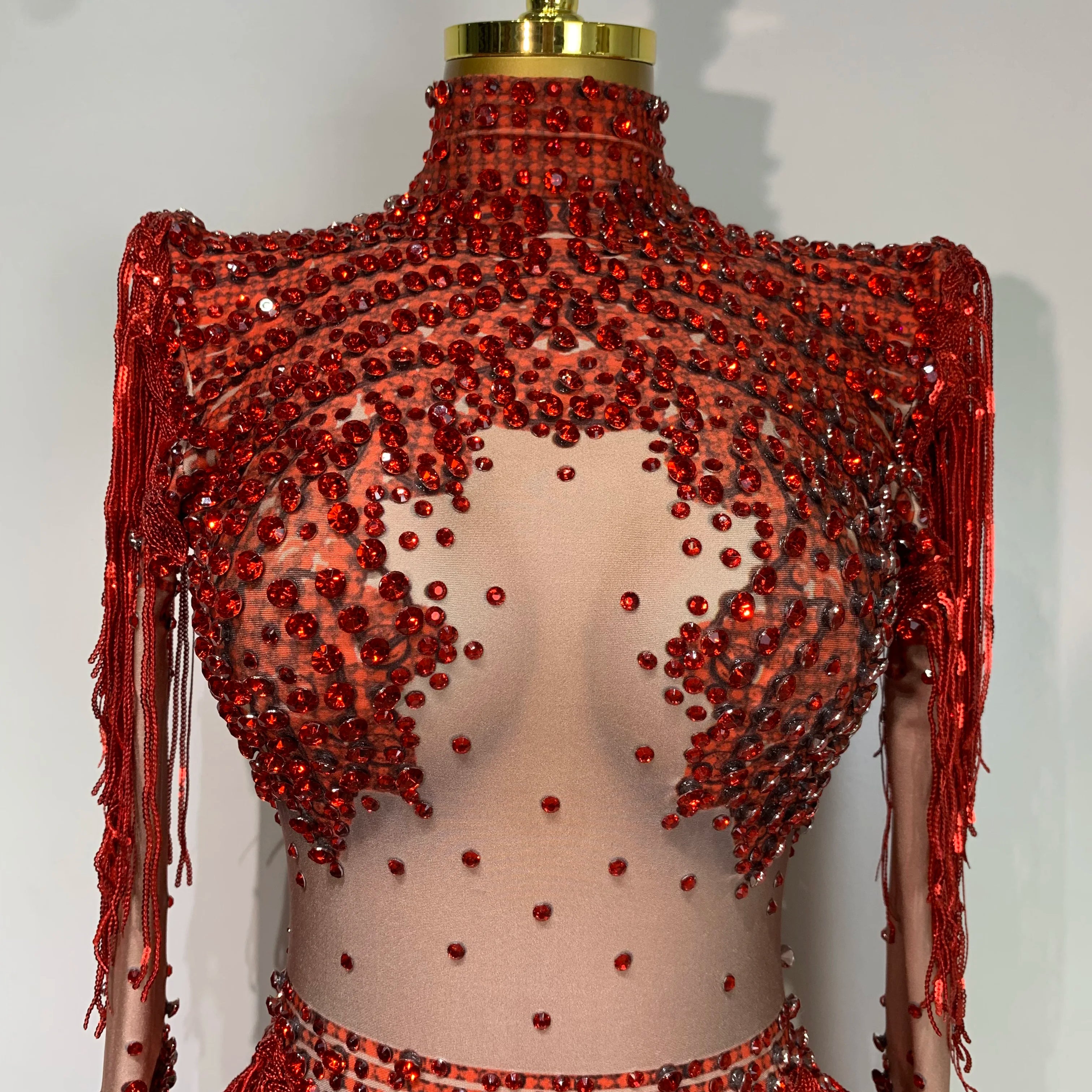 Women Sexy Elasticity Performance Dance Nightclub Rompers Singer Stage Outfit Sparkly Rhinestone Tassels Bodysuit Birthday Wear