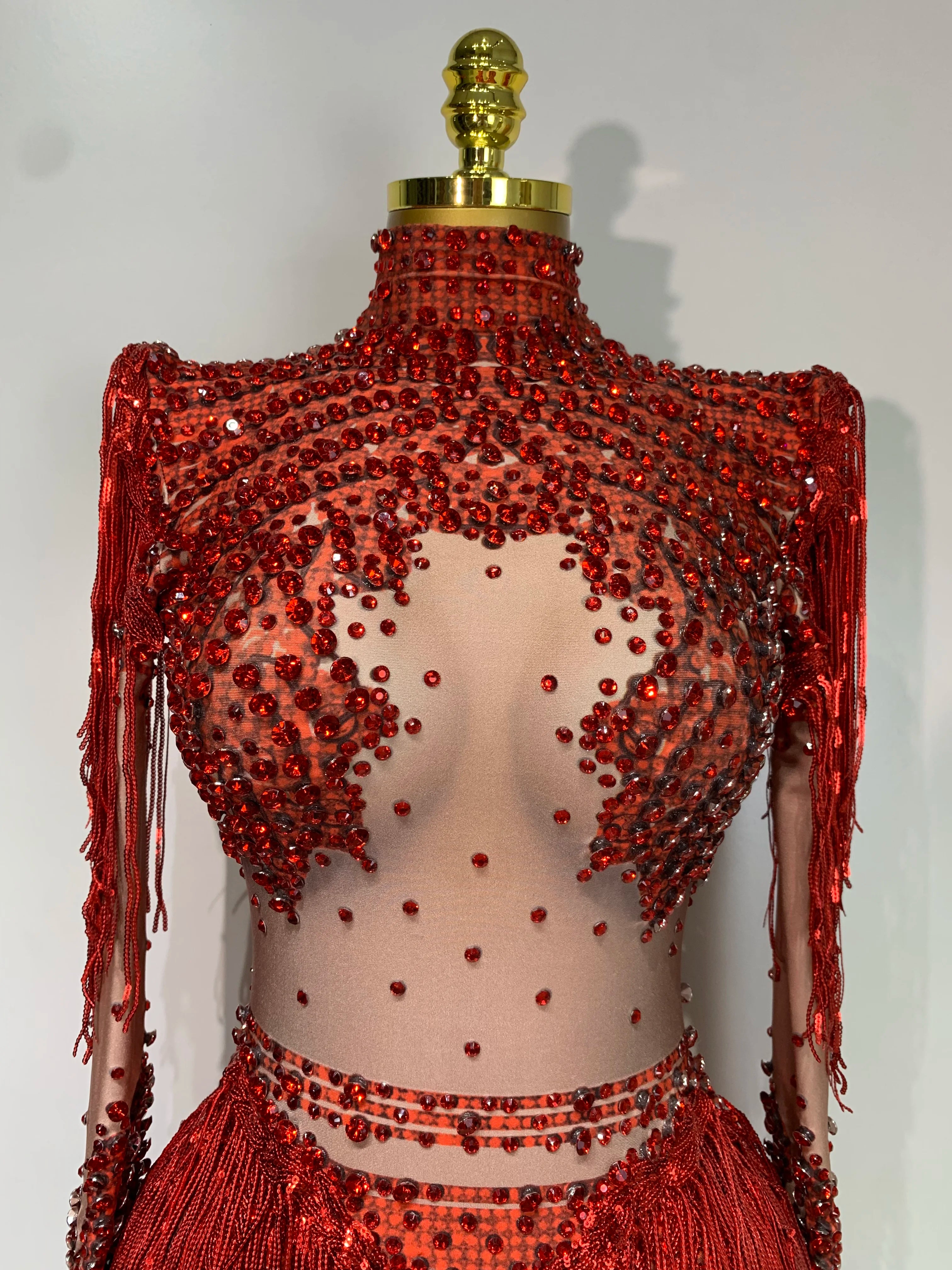 Women Sexy Elasticity Performance Dance Nightclub Rompers Singer Stage Outfit Sparkly Rhinestone Tassels Bodysuit Birthday Wear