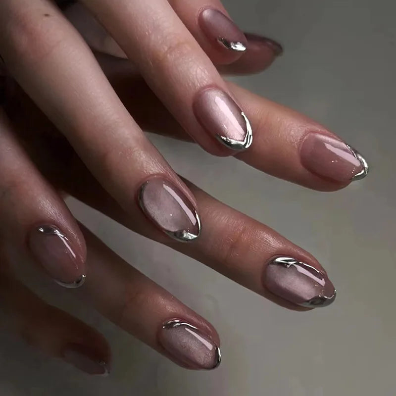 24Pcs Short Round Head Press on Fake Nails with Black Dot Design False Nails Simple Detachable Artificial Full Cover Nails Tips