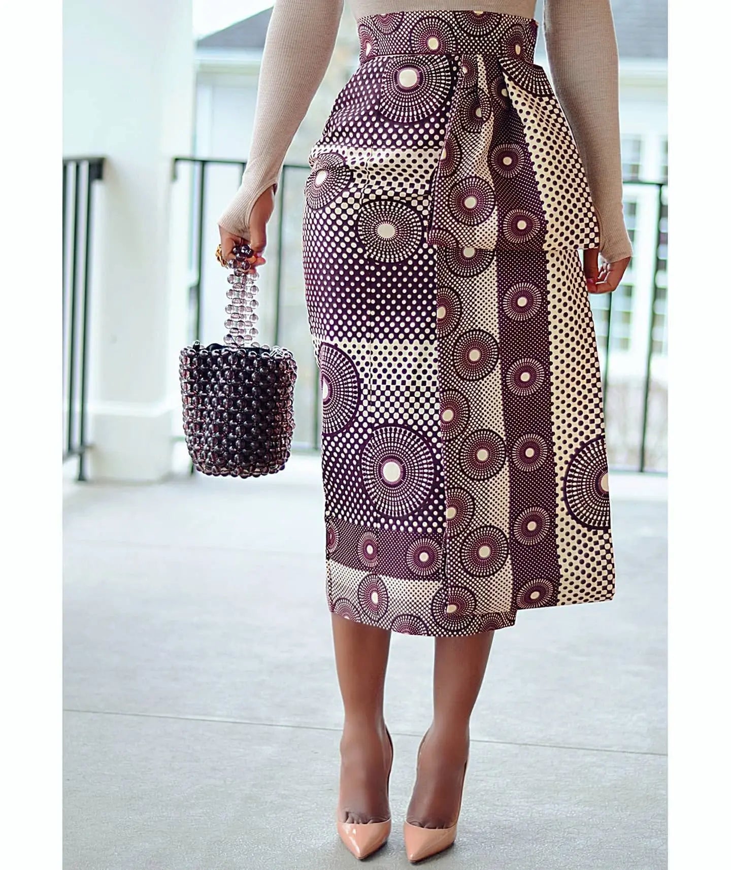 CM.YAYA Women Skirts Print High Waist Stretchy Bodycon Midi Skirt Ladies Vintage Fashion Streetwear 2024 Autumn Winter Elastic