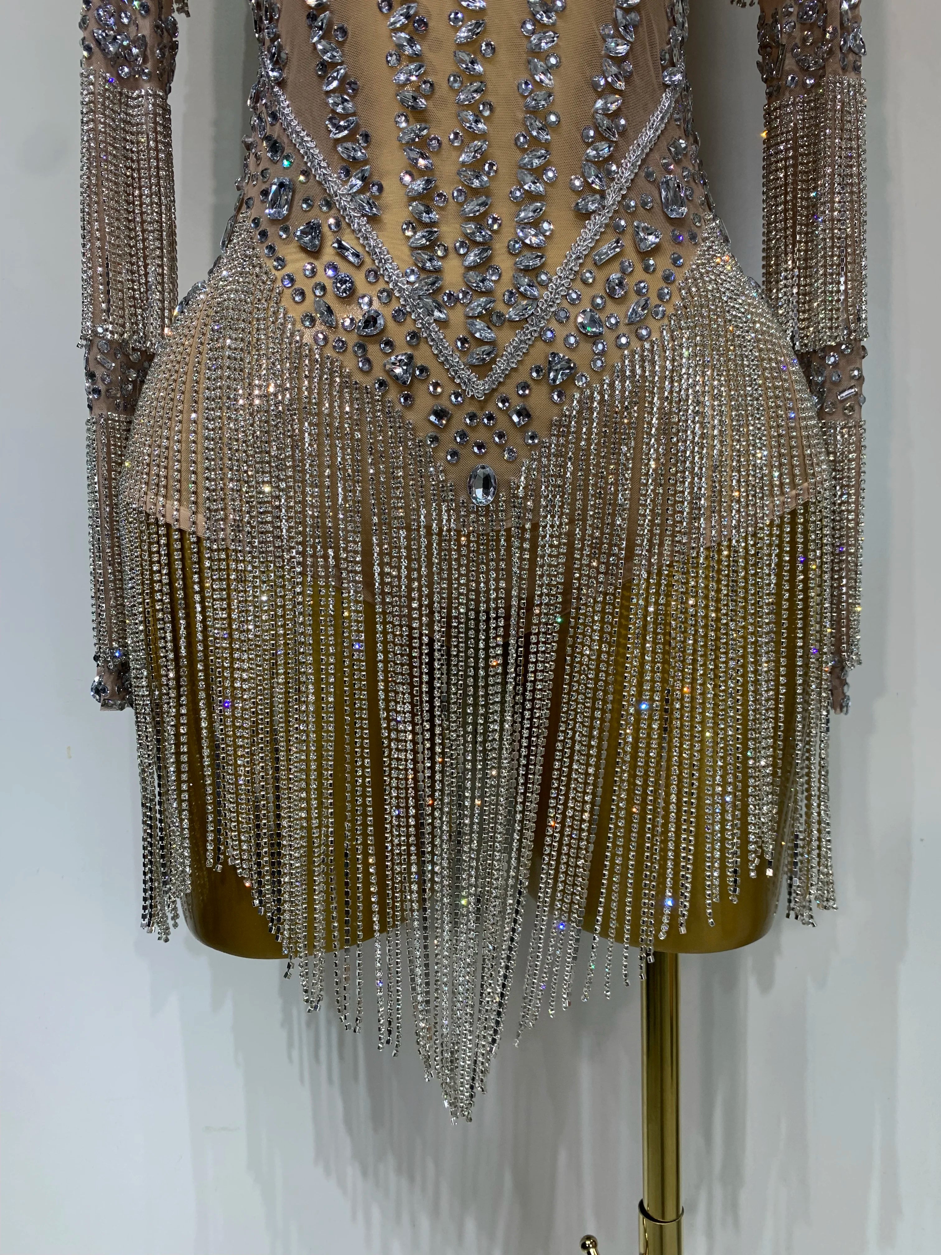 Women Sexy Mesh See Through Performance Dance Nightclub Rompers Singer Stage Outfit Sparkly Rhinestone Bodysuit Birthday Wear