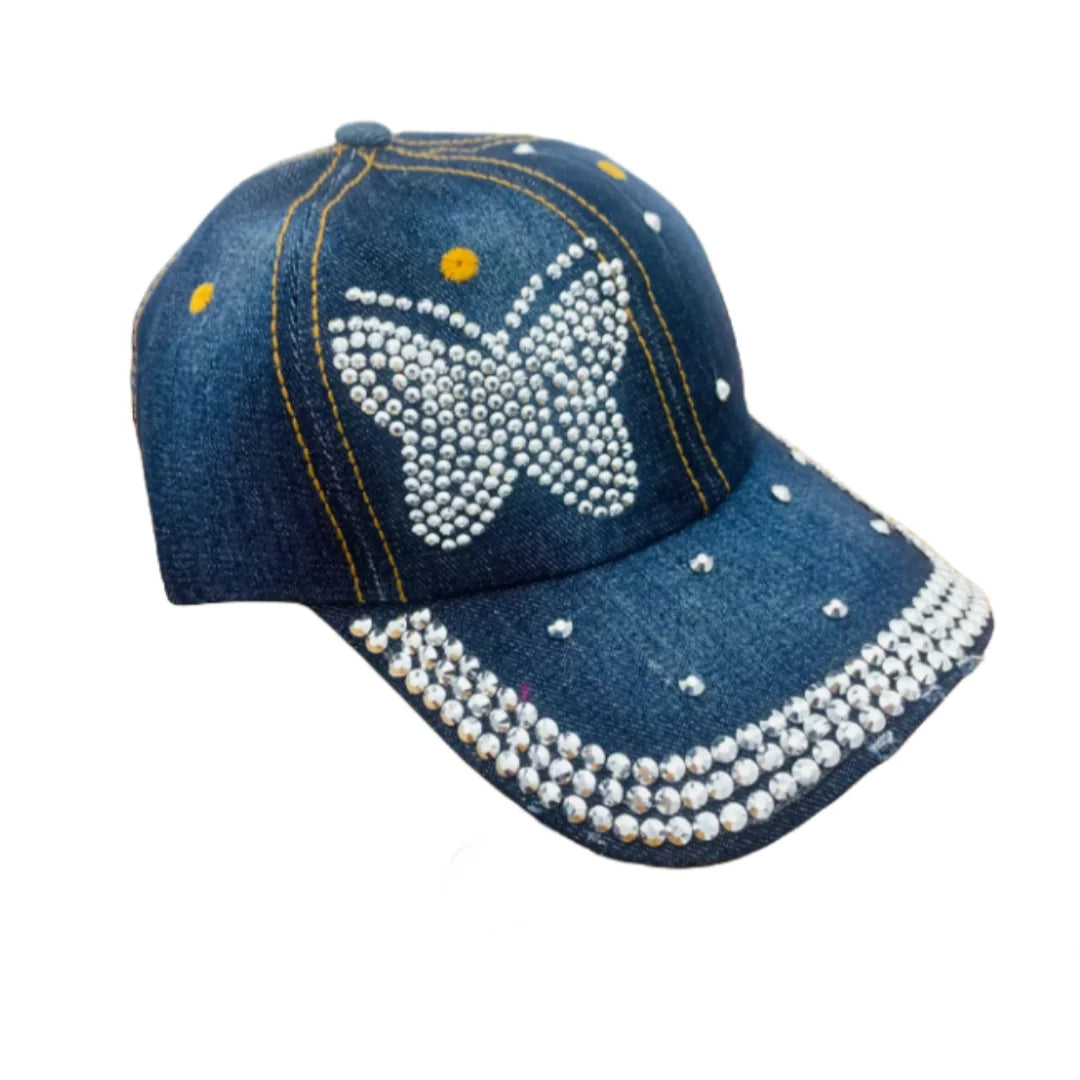 Fashion Rhinestone Hat Butterfly / Star / Crown/Love Denim Baseball Spring Summer Outdoor Hat Peaked Cap Butterfly InkBlue Adjustable