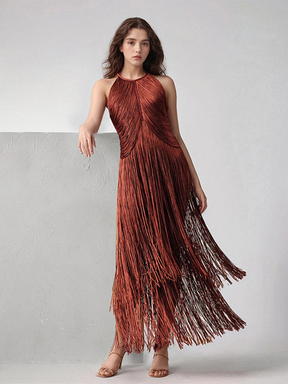 Modphy Sexy Tassel Ankle Bodycon Bandage Long Dress 2025 New Celebrity Elegant Evening Club Luxury Birthday Party Outfit ﻿