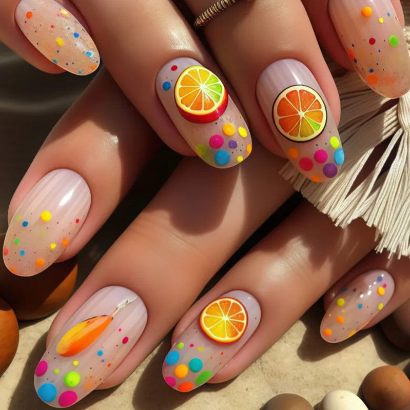 24Pcs Simple Almond Press on Fake Nails with Jelly Glue Fresh Flowers Design French Summer Fashion Acrylic oval Fake Nails Tools