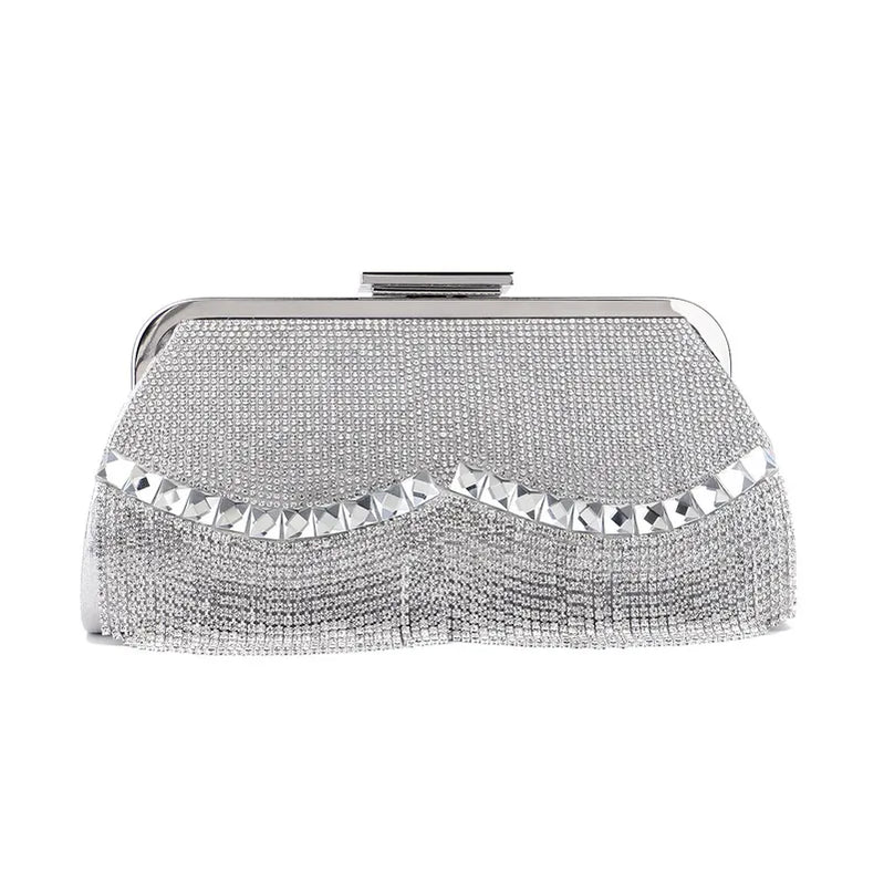 Women Banquet Handbags New Diamond-Studded Tassel Evening Bags Femme Wedding Purse Dress Beaded Party Clutch YM5430silver