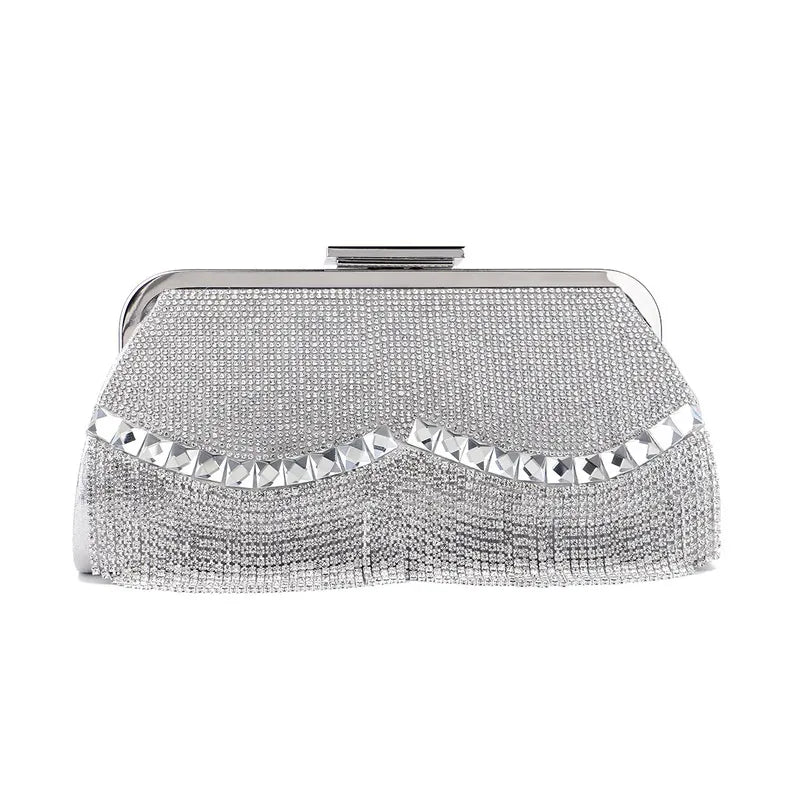 Women Banquet Handbags New Diamond-Studded Tassel Evening Bags Femme Wedding Purse Dress Beaded Party Clutch YM5430silver