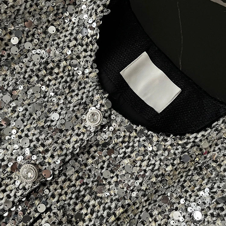 Korean Fashion Sequin Coat Women Long Sleeve Single Breasted Loose Outwears Jacket Autumn Winter New Clothes