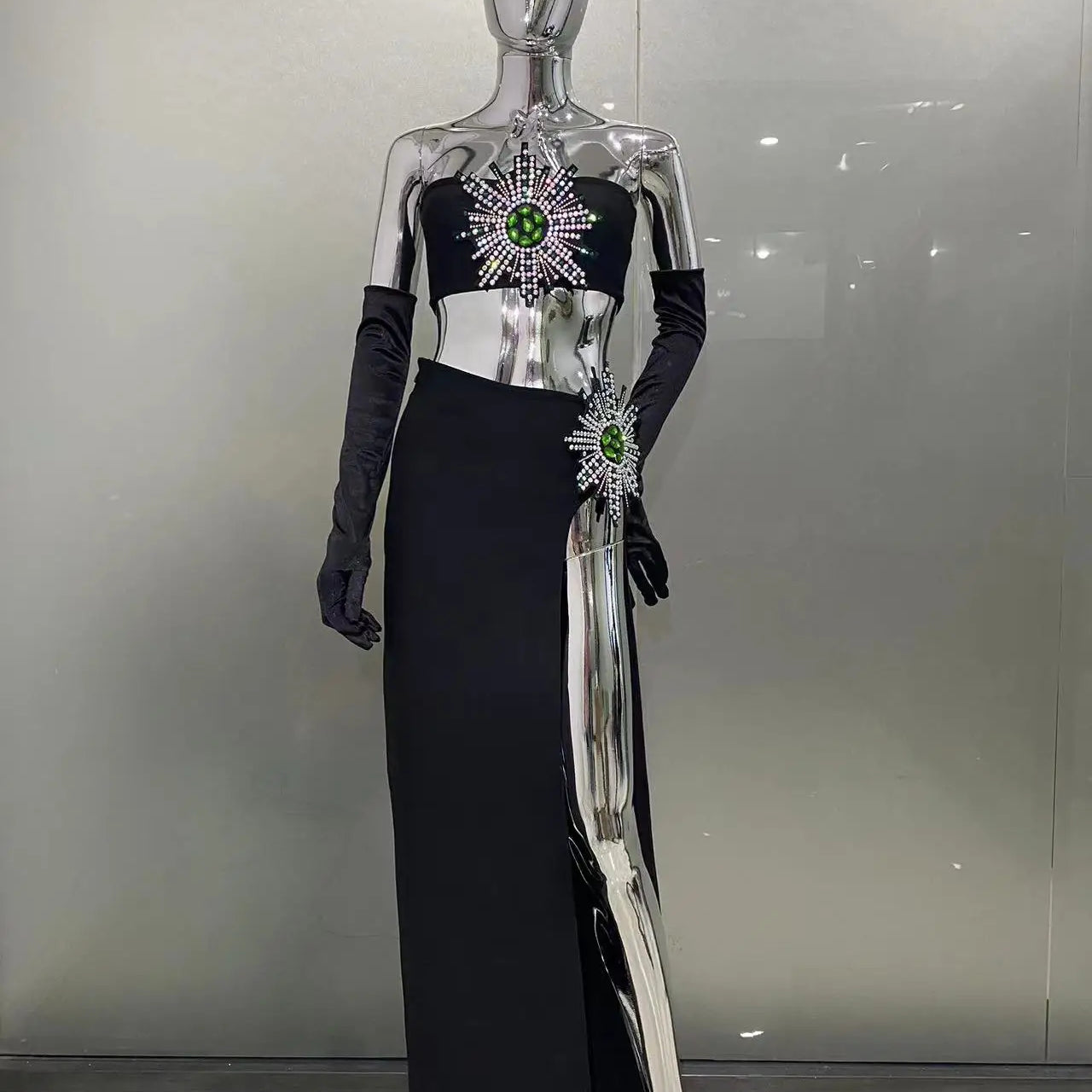 Fantasia de celebridade para performance em palco, bandagem sexy feminina, 2 peças, bodycon, vestido longo, boate, festa, aniversário