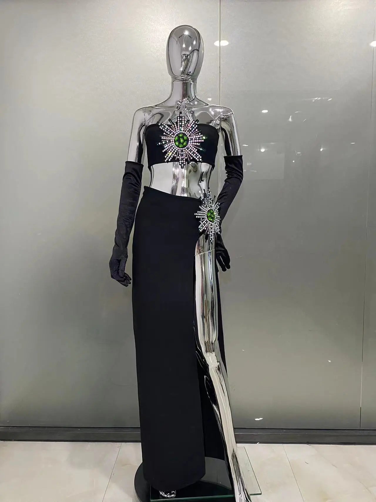 Fantasia de celebridade para performance em palco, bandagem sexy feminina, 2 peças, bodycon, vestido longo, boate, festa, aniversário