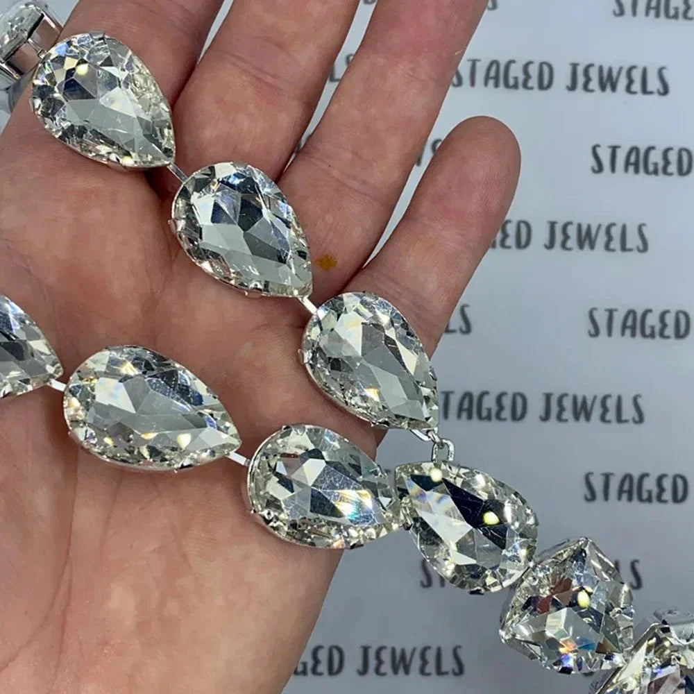 Shine Rhinestones Oversized Crystal Pendant Necklace for Women Luxury Big Square Statement Necklaces Free Shipping Accessories