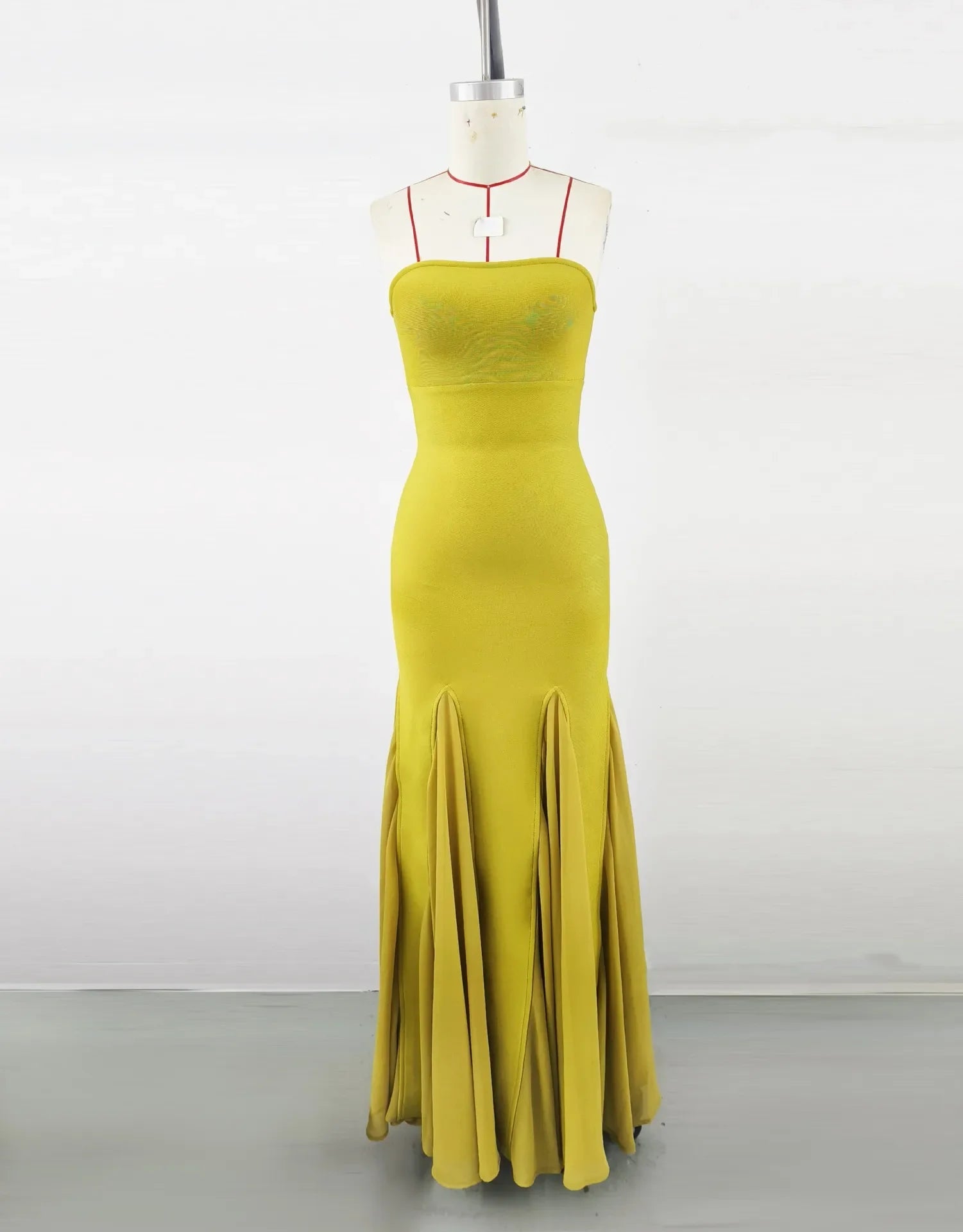 Fashion Yellow Color Women Sexy Strapless Bodycon Bandage Long Dress Celebrate Birthday Party Evening Outfit Wholesale