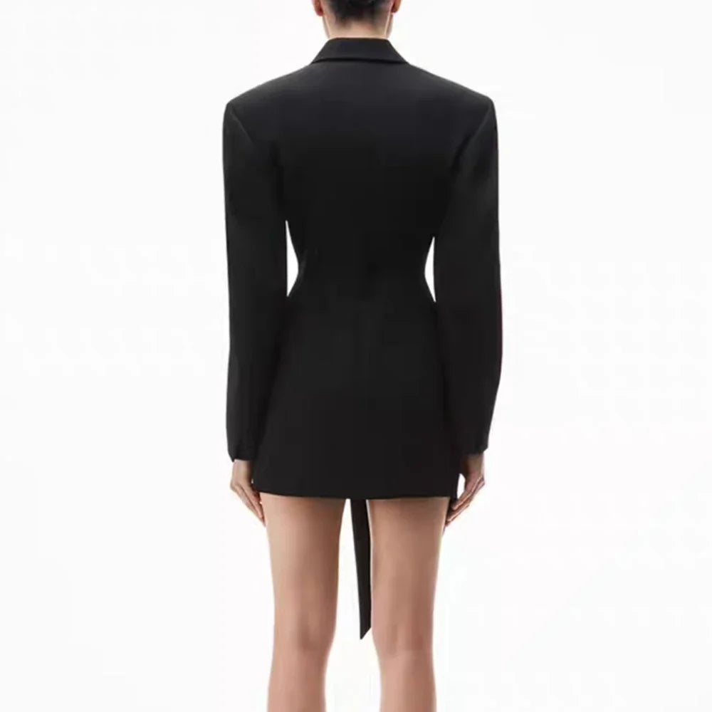 Solid Minimalist Blazer For Women Notched Collar Long Sleeve Patchwork Pockets Irregular Coat Female Fashion Style