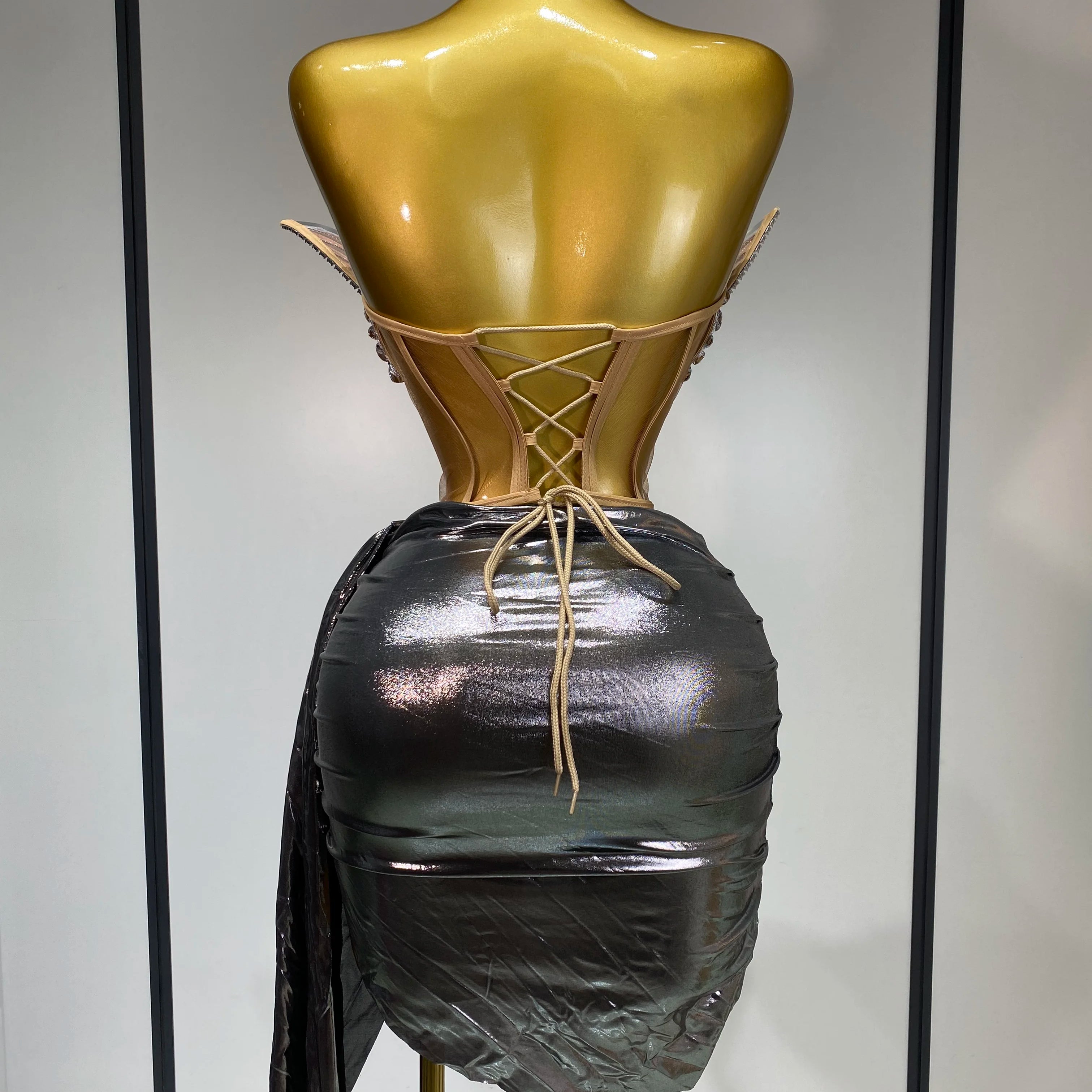 Sparkly Sliver Sequin Sexy Top Two Pieces Set Women Celebrate Party Luxury Birthday NightClub Performance Dancer Stage Outfit