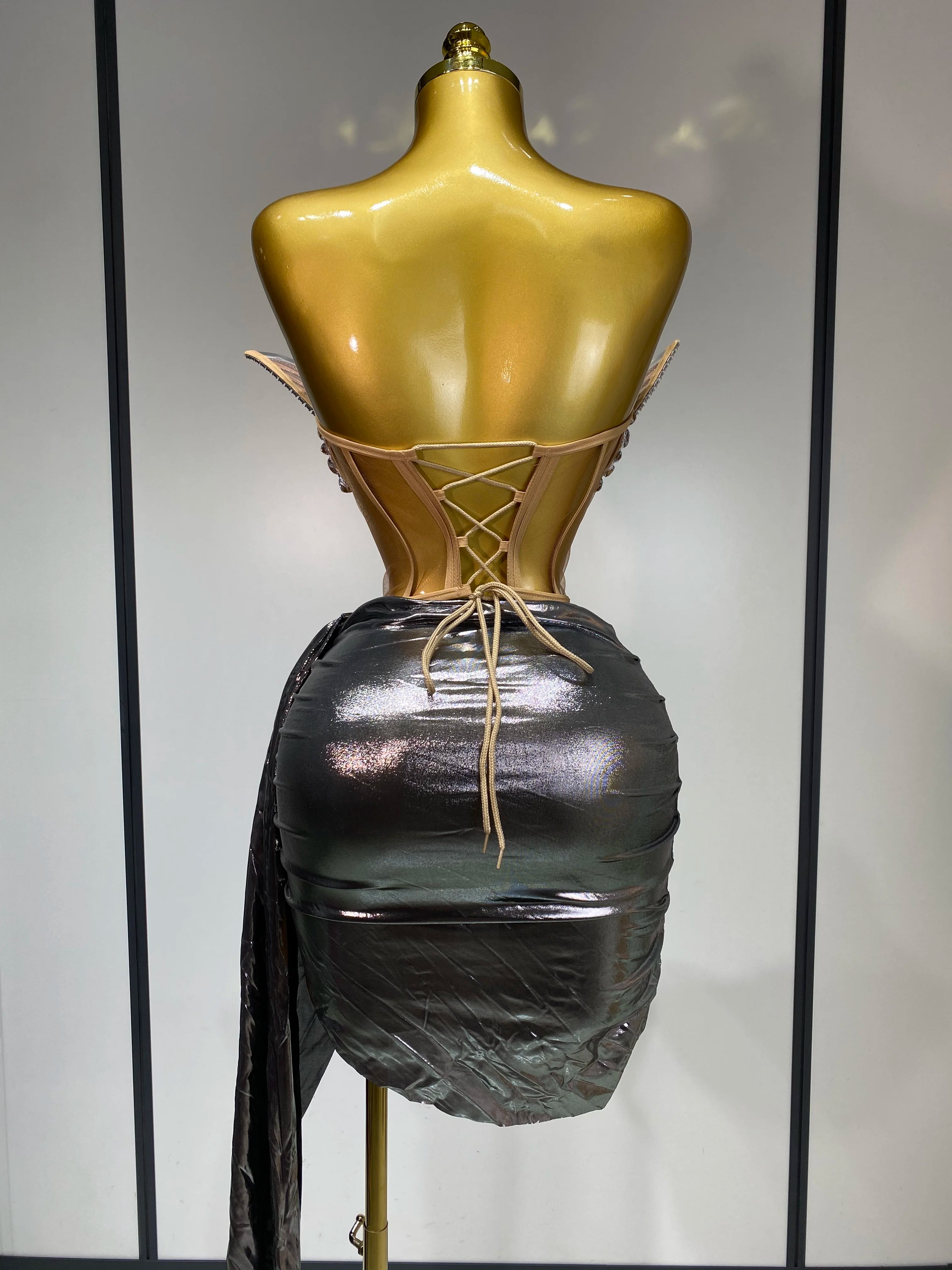 Sparkly Sliver Sequin Sexy Top Two Pieces Set Women Celebrate Party Luxury Birthday NightClub Performance Dancer Stage Outfit