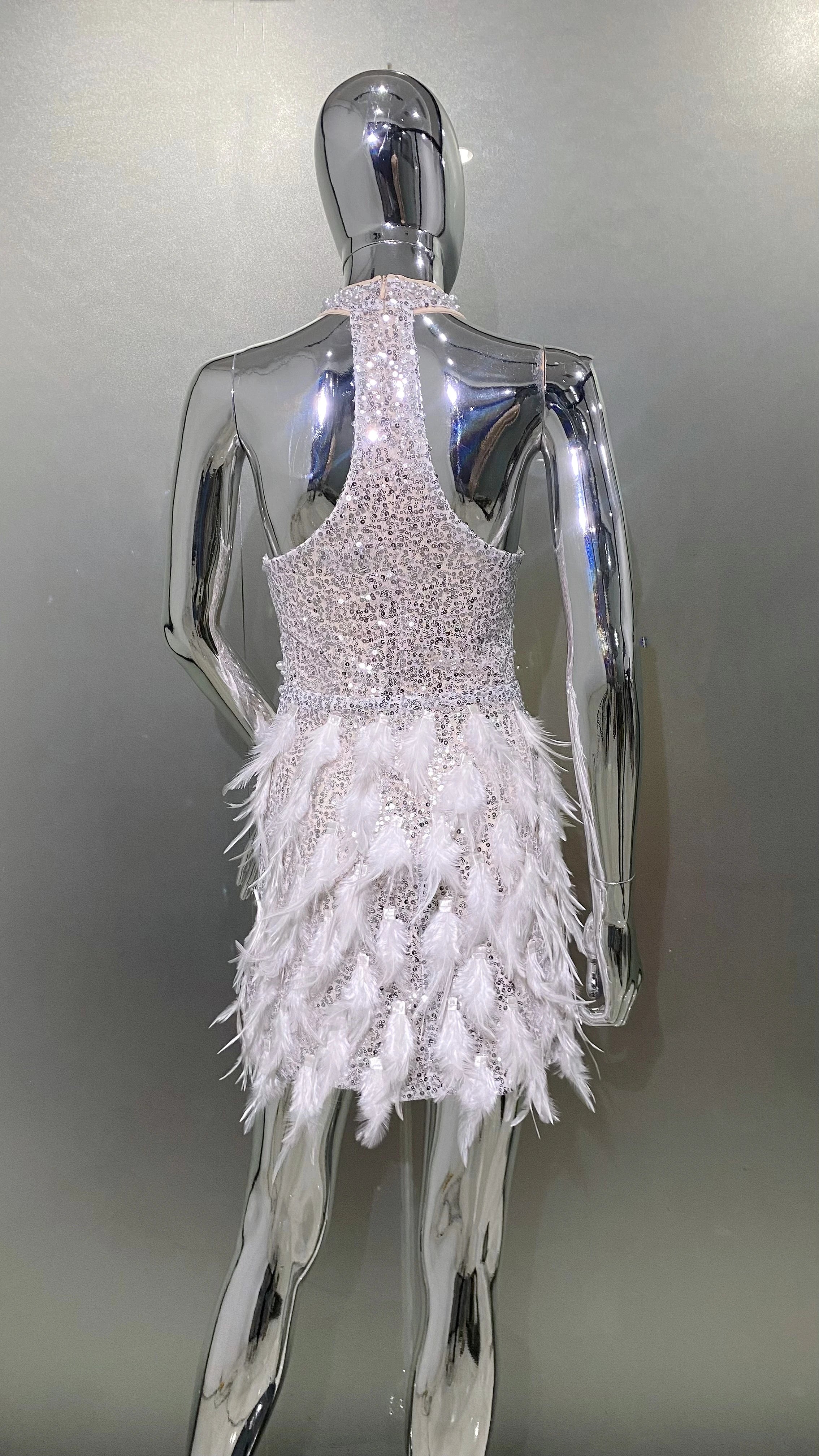 High Quality Gorgeous Feathers Beading High Slit Strapless Long Dress Woman Evening Dress Celebrity Birthday Party Outfit