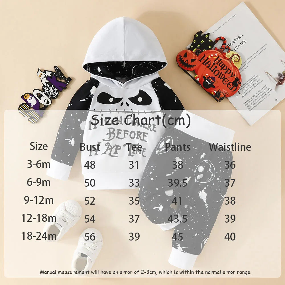 Halloween Baby Boy 2Pcs Outfits Grimace Letter Printing Hooded Long-sleeved Top and Bodysuit Elastic Pants set Fall Clothes