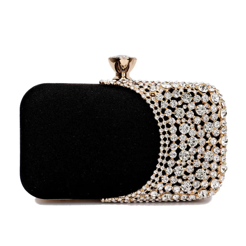 Rhinestones Women Bags Hollow Out Style Fashion Evening Bags Chain Shoulder Handbags Party Wedding Day Clutch Purse YM3104black