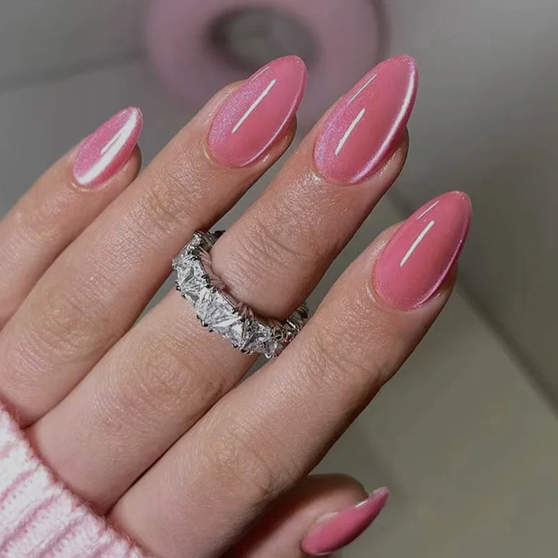 24Pcs Solid Color White Fake Nail Short Almond False Nails with Design Wearable Oval Press on Nails Finished Full Cover Nail Tip