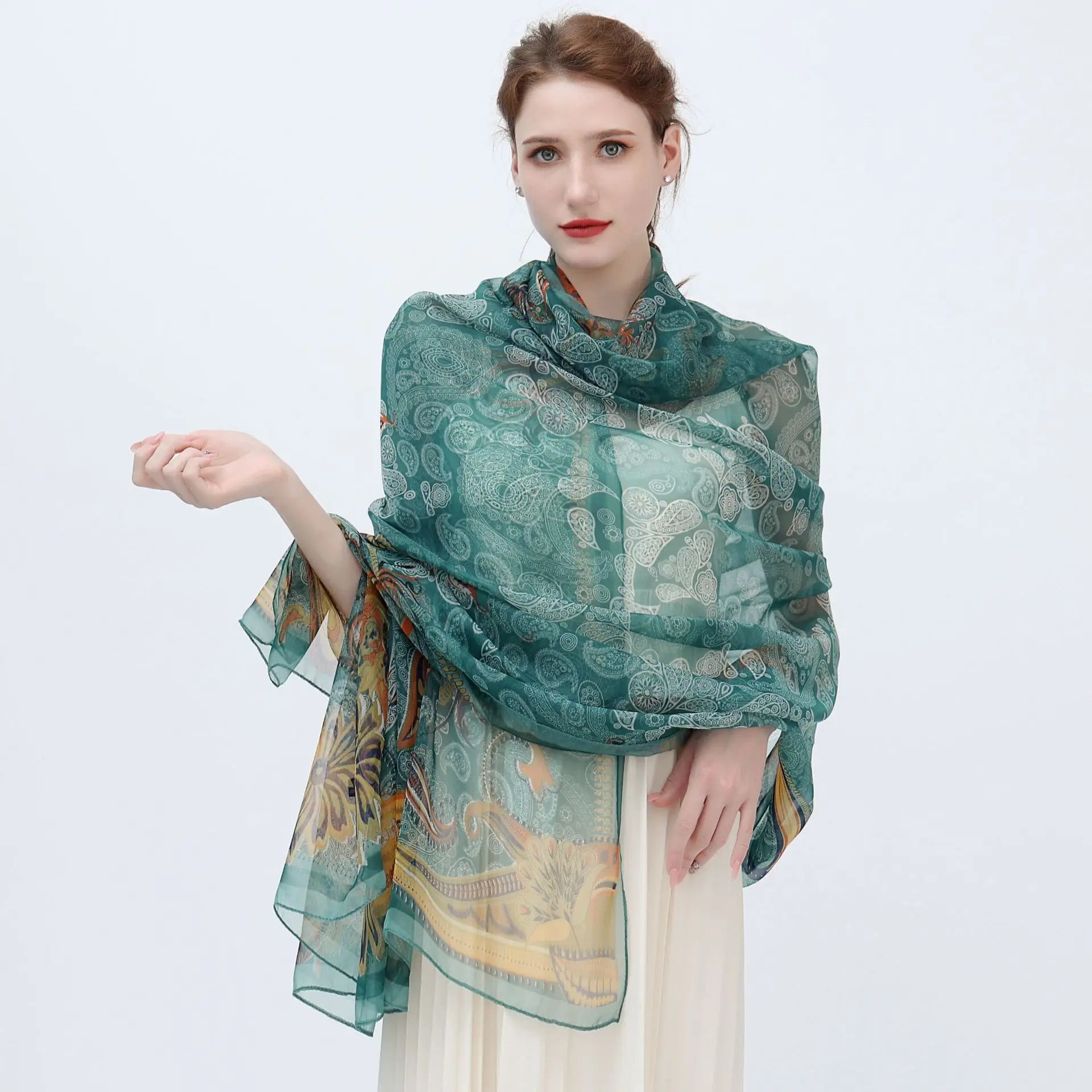 Print Silk Scarf Hijab Women Spring Deisgn Soft Beach Stoles Elegant Head Scarves Echarpe Shawl Satin Large Wrap Echarpe Bandana see chart 23