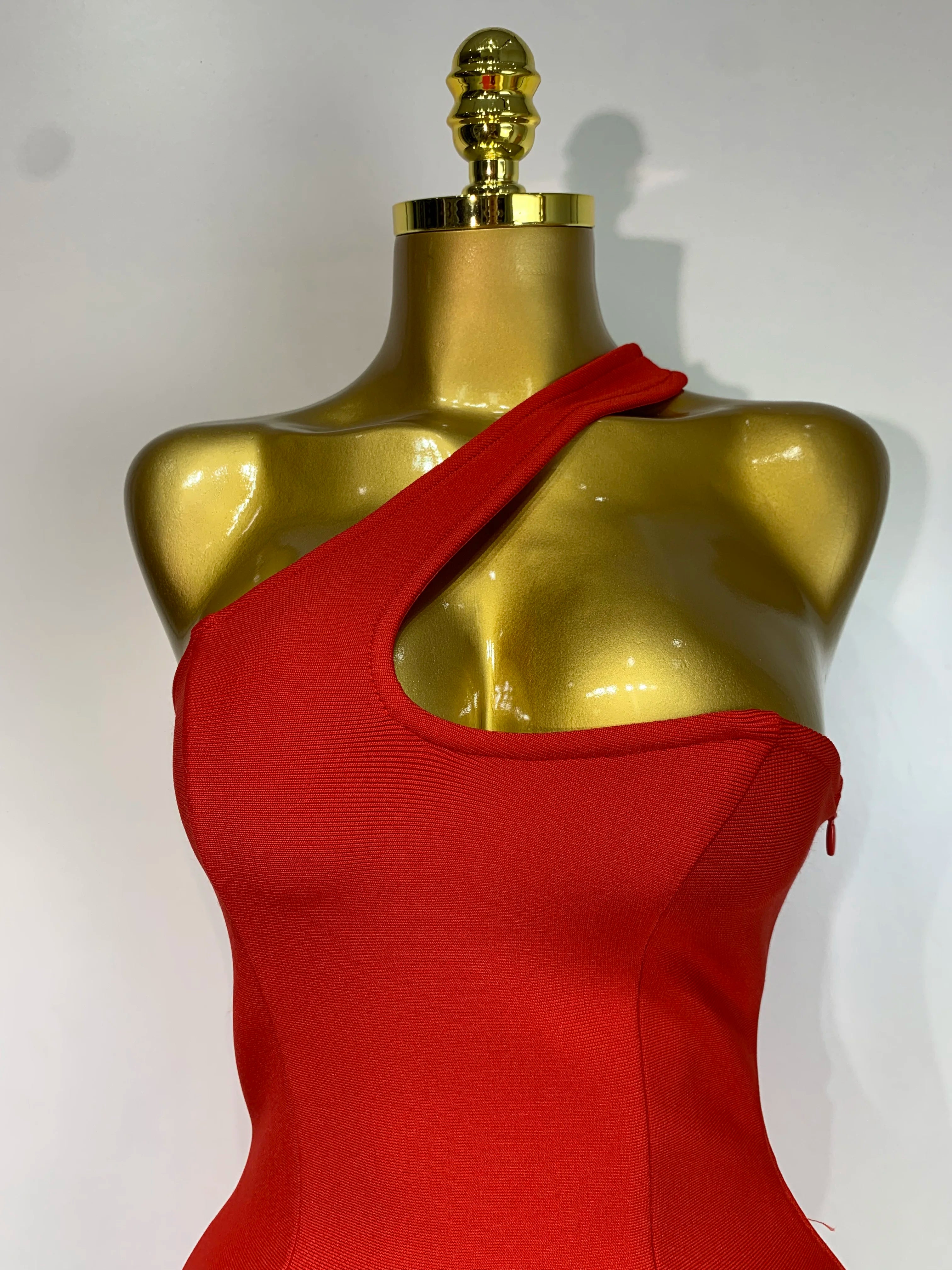Luxury Birthday Dress Women Red Color Sexy One Shoulder Bodycon Bandage Mini Dress Celebrate Club Party Evening Fashion Dress