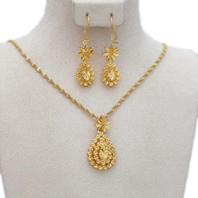 Dubai Jewelry Sets for Women 24k Gold Color Love Ethiopian African Heart Necklace Earrings Sets Arab Bridal Dowry Jewelry Ethiopia Jewelry 4
