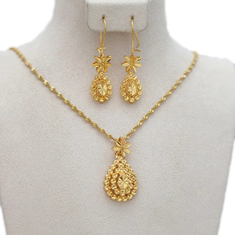 Dubai Jewelry Sets for Women 24k Gold Color Love Ethiopian African Heart Necklace Earrings Sets Arab Bridal Dowry Jewelry Ethiopia Jewelry 4