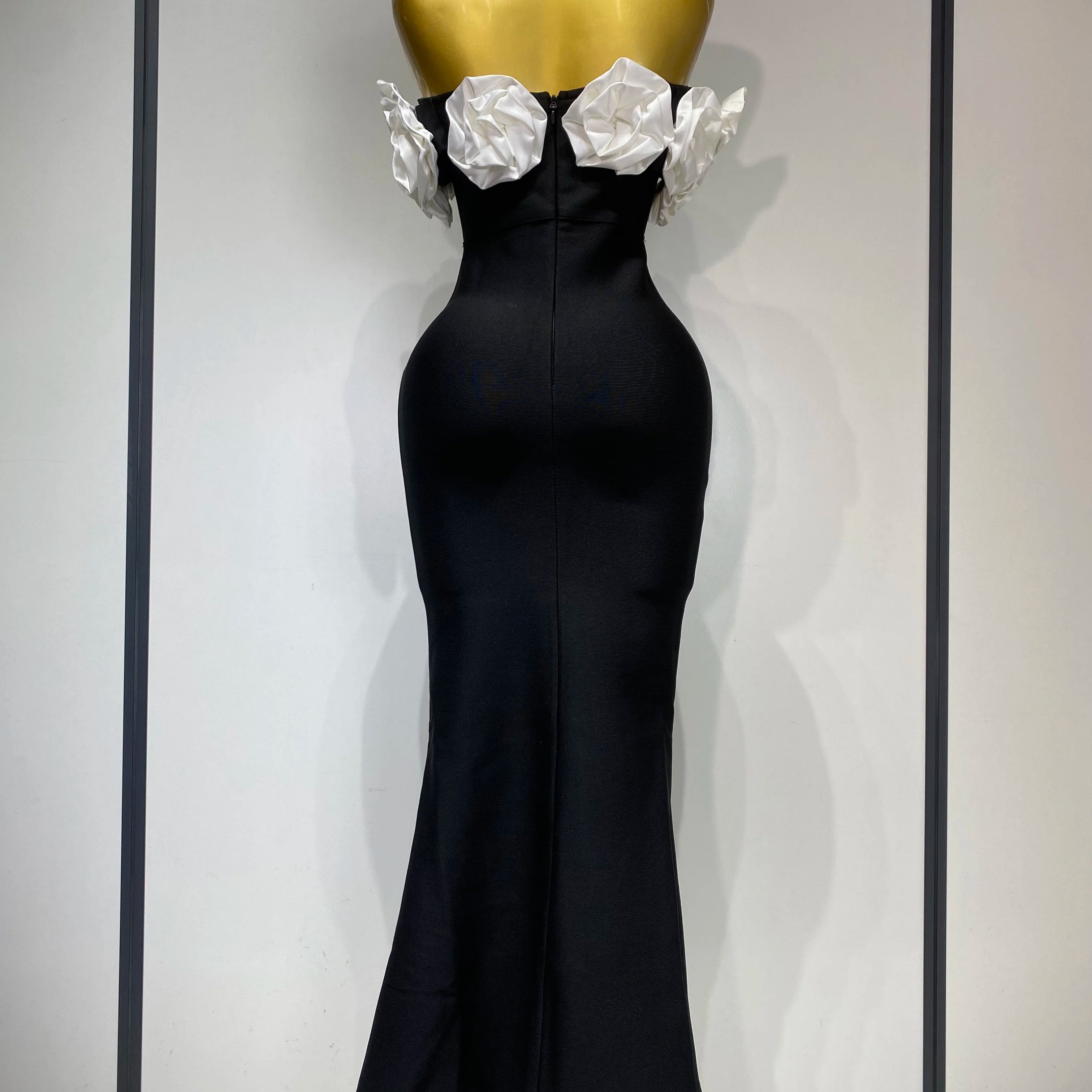 Women Luxury Rhinestone Celebrity Sexy Off Shoulder Flower Maxi Long Bodycon Bandage Dress Elegant Evening Club Party Outfit