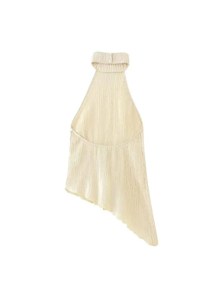 TRAF 2023 Women 2 Pieces Sets Fashion Asymmetric Halter Top Women Suit Casual Ruched Long Pants Set Womens Outfits