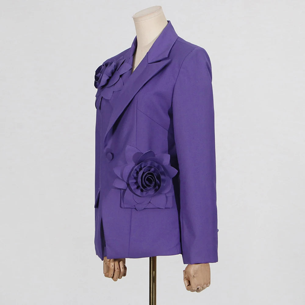 TWOTWINSTYLE Solid Slimming Spliced Appliques Elegant Jackets for Women Lapel Long Sleeves Patchwork Button Jacket Female New