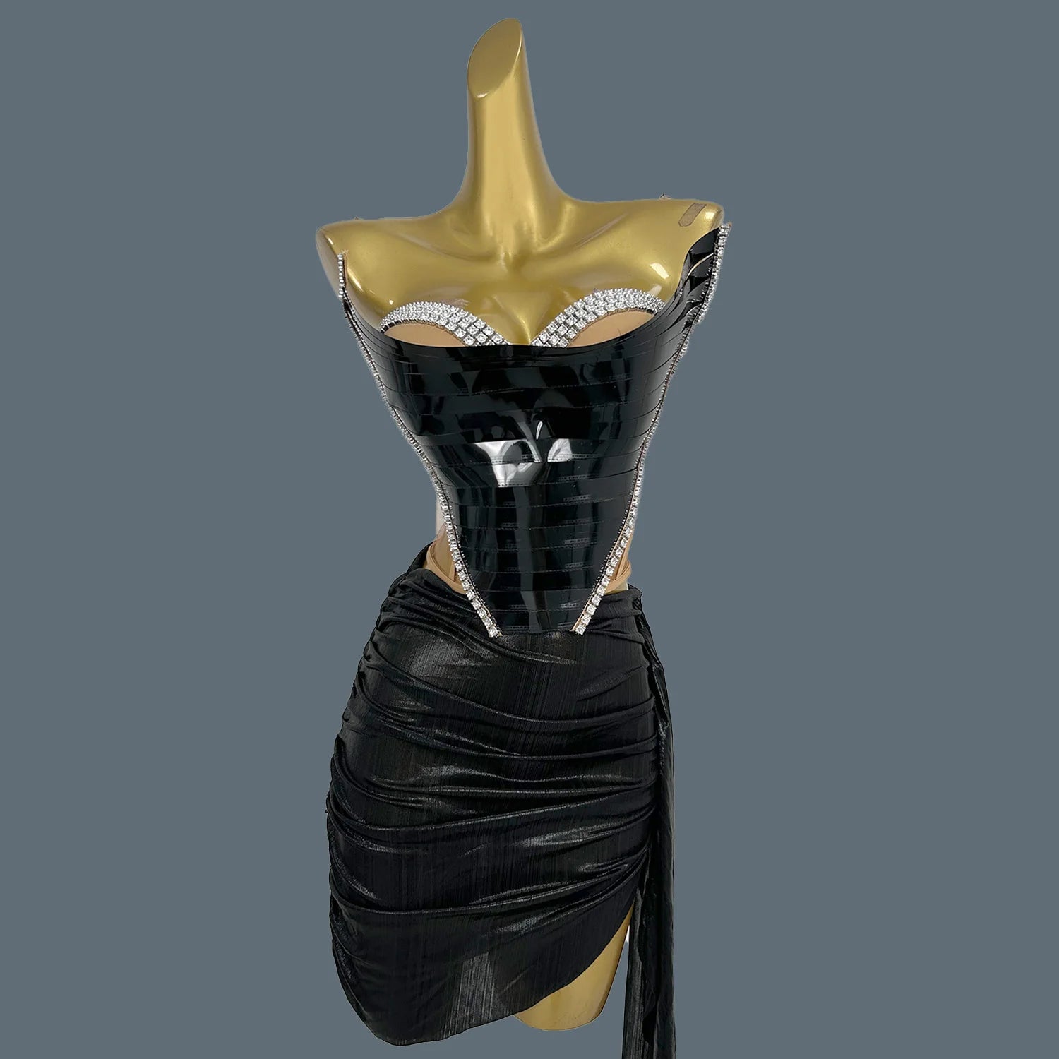 Gold Sequined 2 Pcs Set Design Sparkly Women Prom Gowns Performance Clubwear Ballroom Stage Wear Drag Queen Outfit Douniu