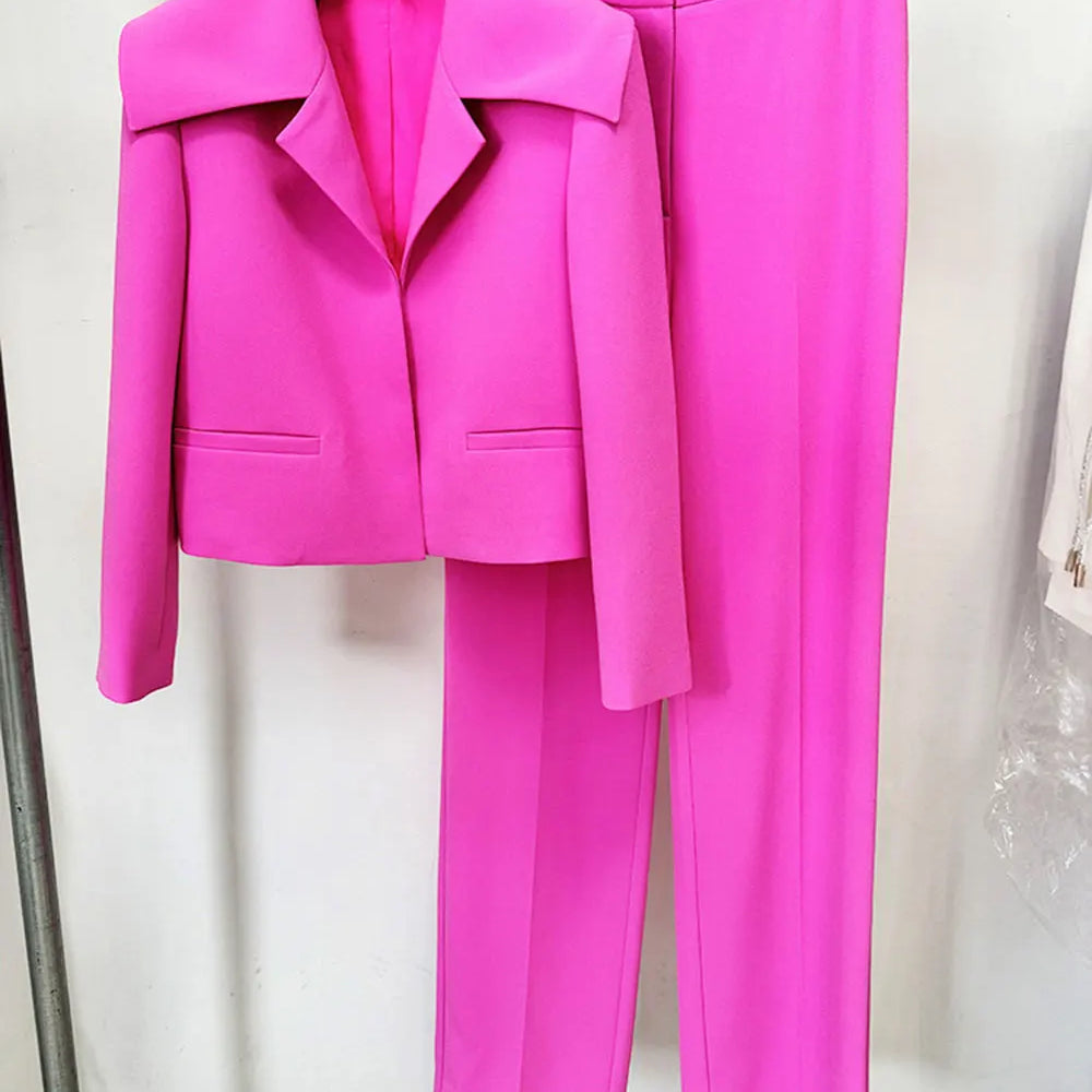 2024 Elegant Women's Light Luxury Suit Pants Set with Large Collar Long Sleeve Slim Fit Short Suit Coat and Pants Two Piece Set
