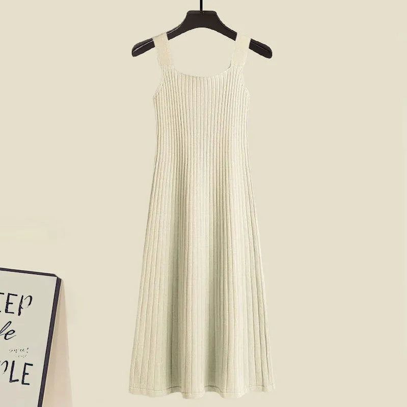 Large Size Fall Winter Two Piece Sets Womens Outfit Knitted Sweater And Dress Two-piece Set 4XL Suit Apricot Dress