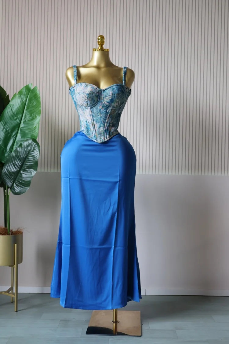 CM.YAYA Women's Dress Set Print Bow Corset Top and Maxi Long Skirt Suit 2025 Summer Elegant Evening Two 2 Piece Set Outfits