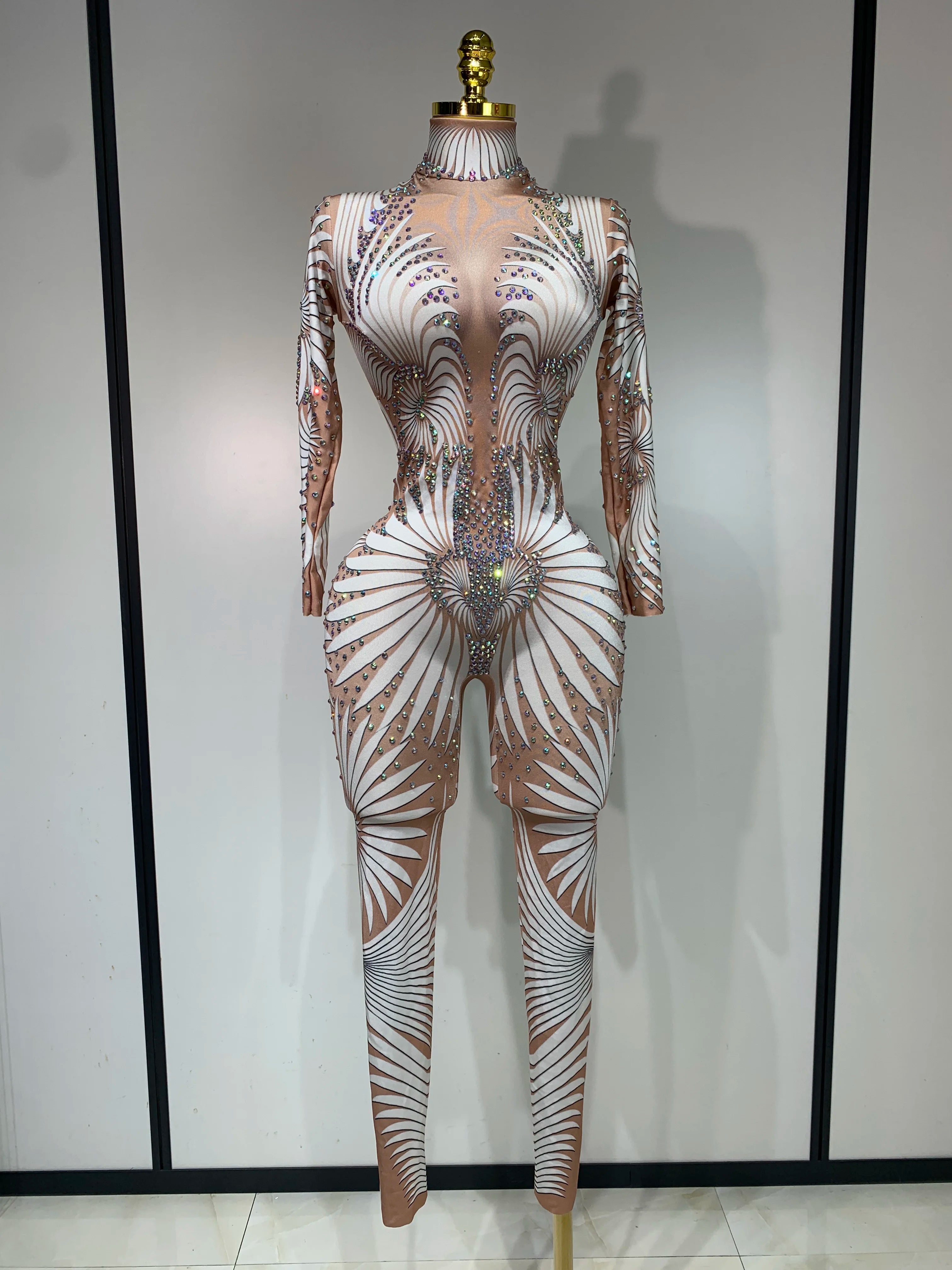 STOCK Sparkly Diamond Women Sexy Mesh Jumpsuit Nightclub Bar Party Show Gogo Dancer Clothing Drag Queen Outfit Stage Costume