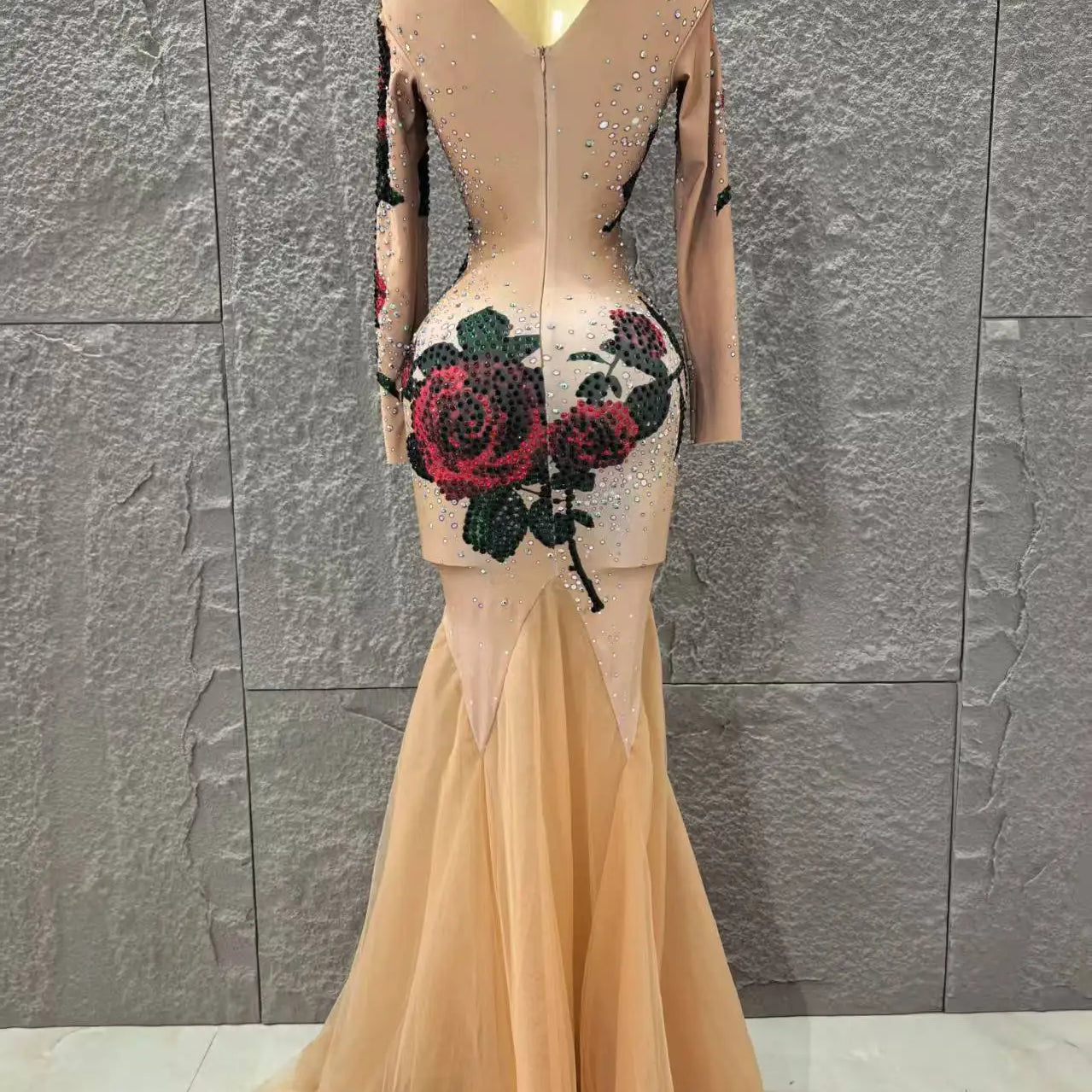 Women Long Sleeve High Stretch Shinning Rhinestones Bodycon Long Maxi Dress Celebrate Evenign Party Bar Singer Stage Wear