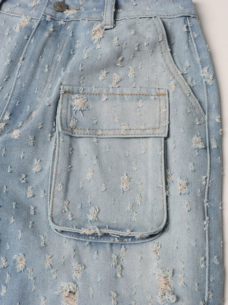 Solid Patchwork Pockets Casual Denim Trousers For Women High Waist Spliced Zipper Streetwear Wide Leg Jeans Female Fashion