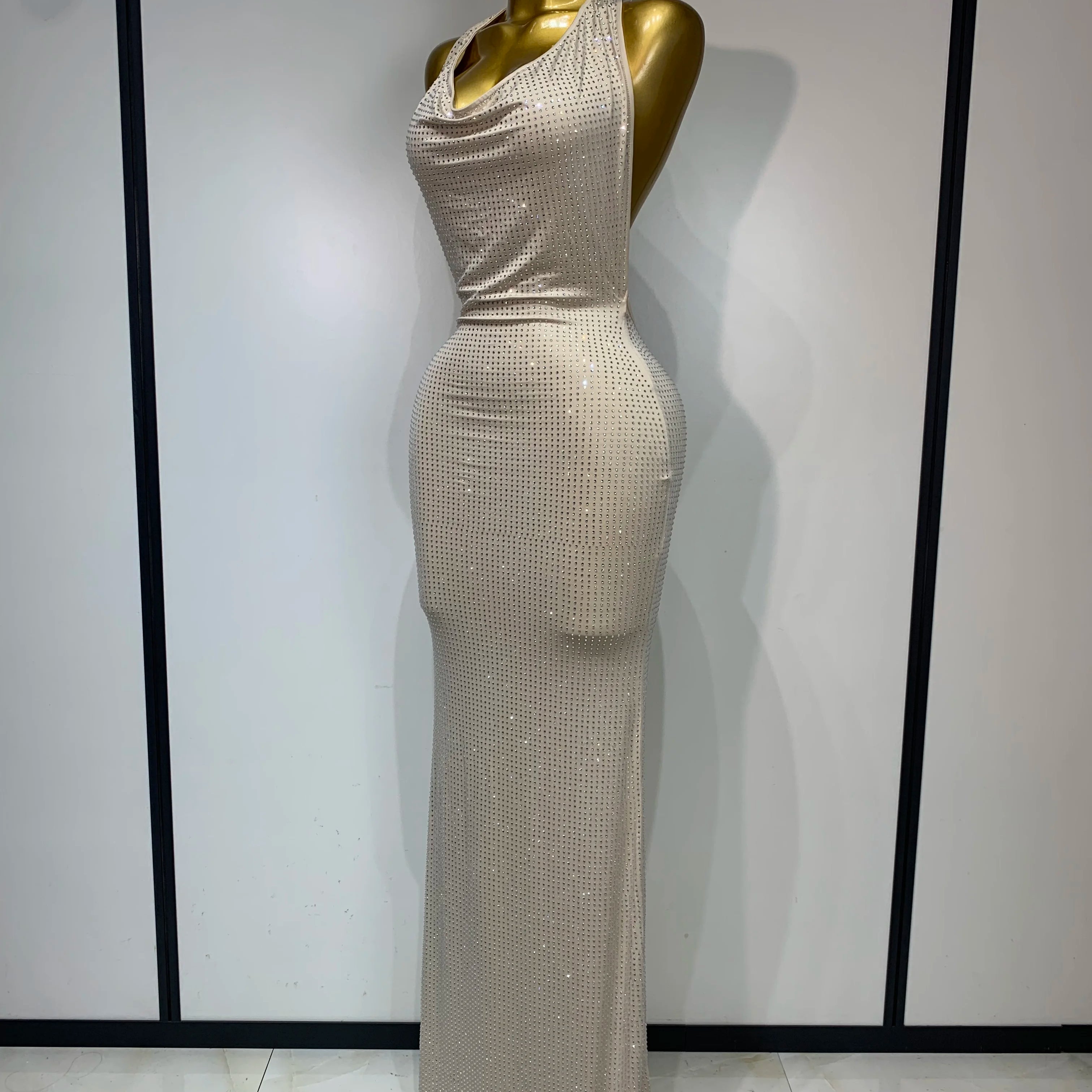 Vestido justo sexy sem costas feminino, elegante, para festa de aniversário, vestidos formais luxuosos, vestidos brilhantes para boate