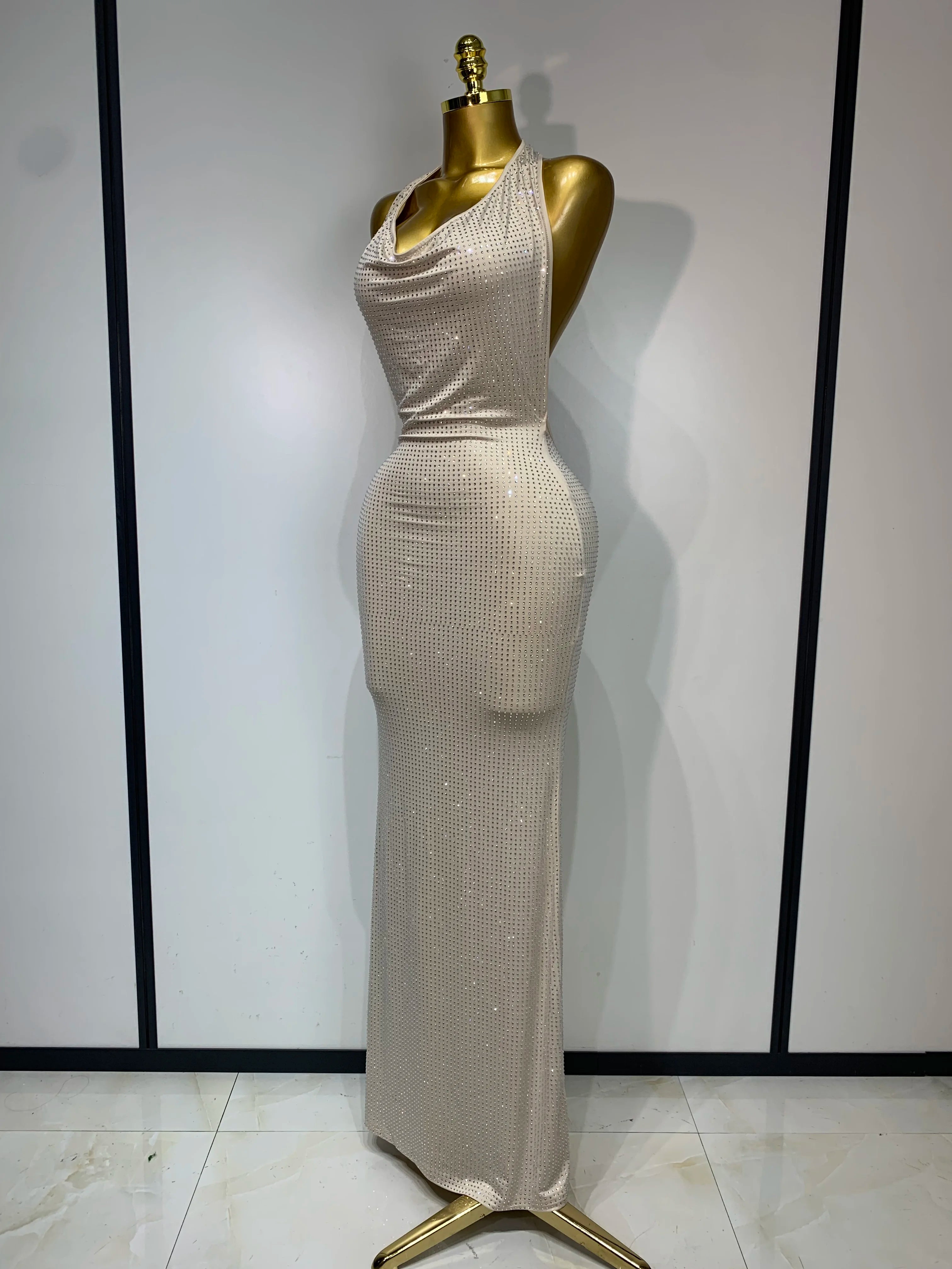 Vestido justo sexy sem costas feminino, elegante, para festa de aniversário, vestidos formais luxuosos, vestidos brilhantes para boate