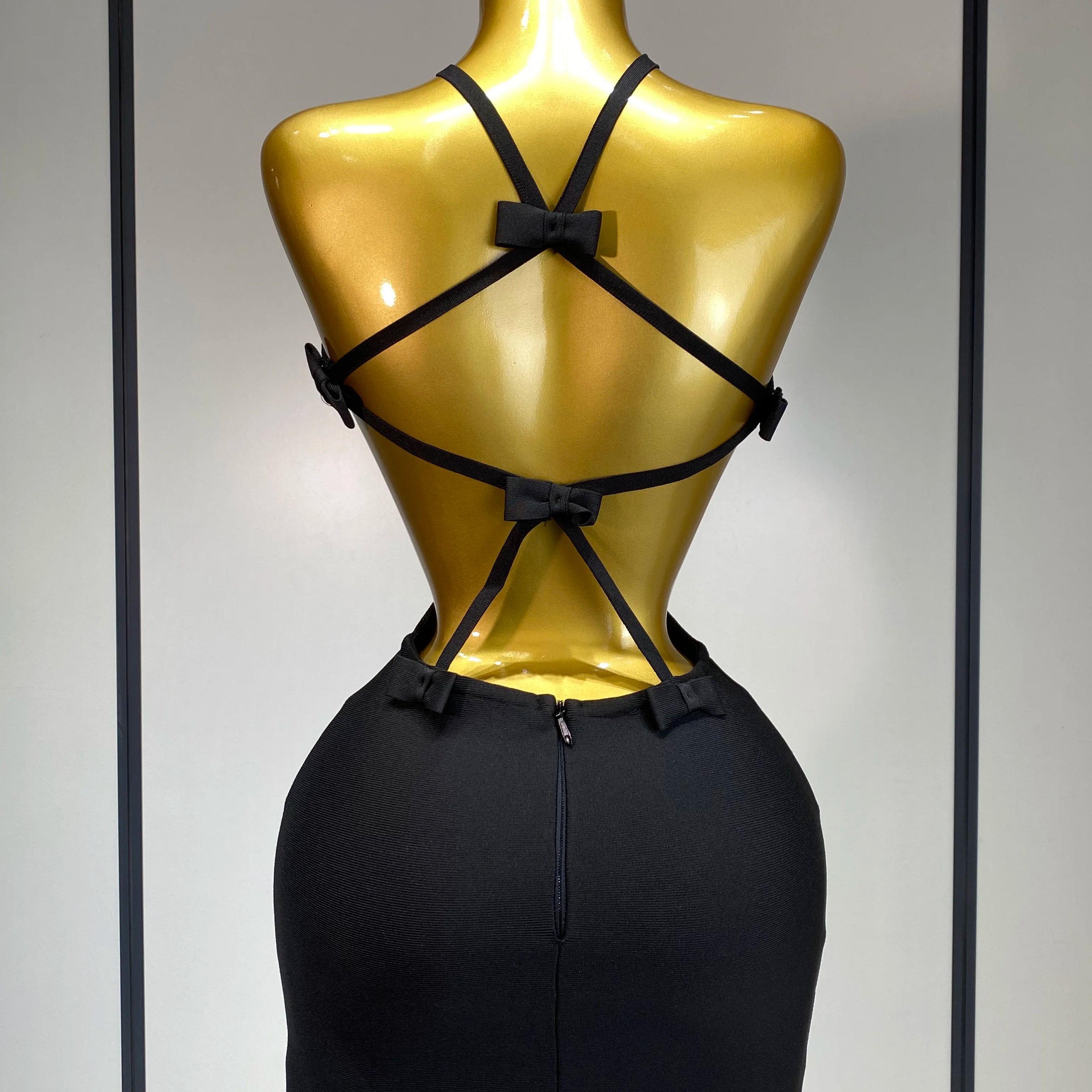 Women Sexy Backless Black Cut Out Bow Tie Bodycon Bandage Dress 2025 Celebirty Elegant Evening Party Luxury Birthday Dresses