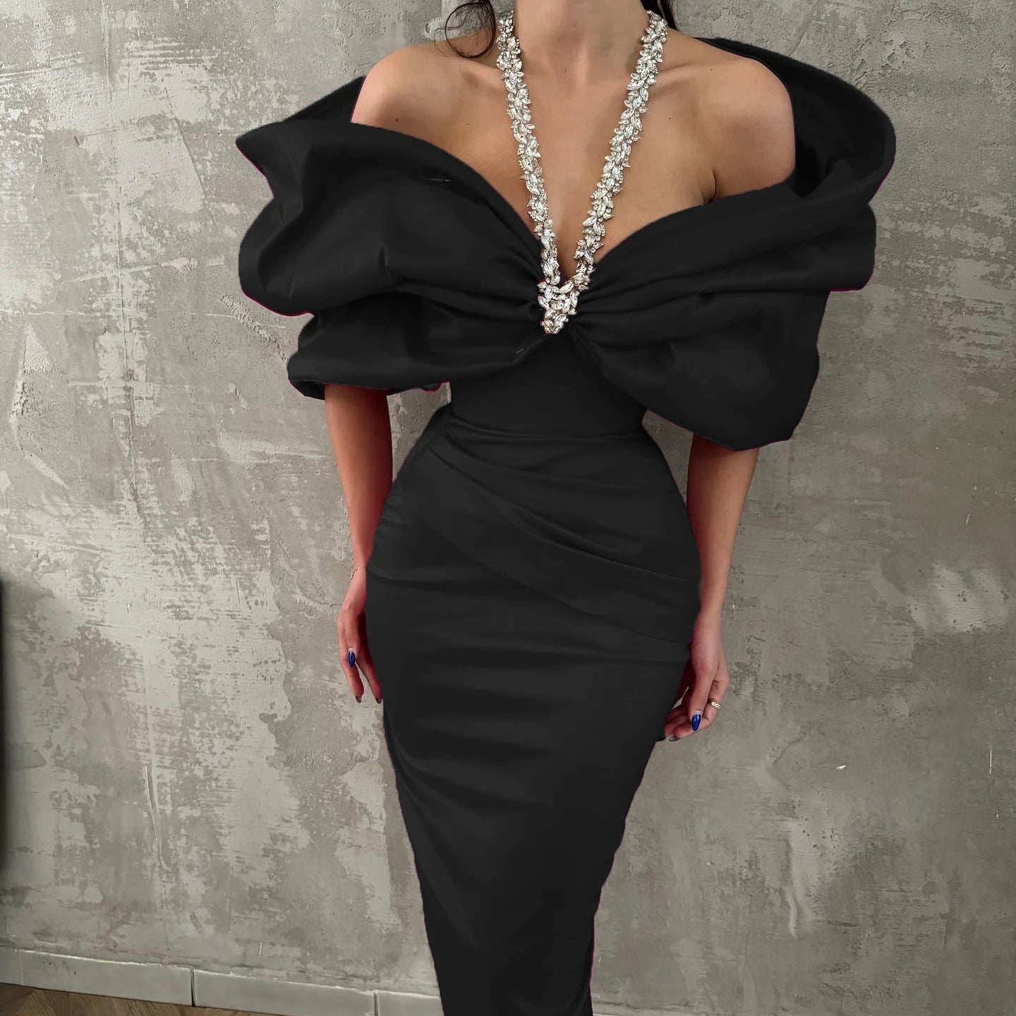 Sexy Off The Shoulder Shining Diamonds Halter Hip Wrap Ankle Lenght Bandage Dress Graceful Woman Party Vestido Celebrity Gown
