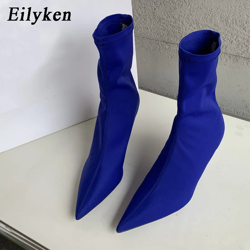 Eilyken 2025 Spring Autumn Stretch Fabric Women Ankle Boots Sexy Pointed Toe High Heels Fashion Female Socks Pumps Shoes