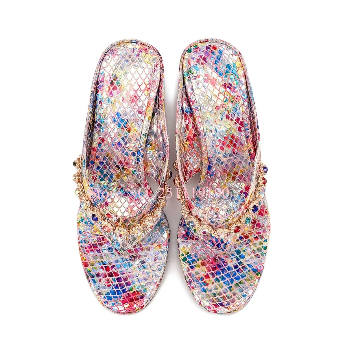 Floral Print Wedge Sandals Women Pearl Embellished Open Toe Slippers Colorful Sequin High Heel Flip Flops Fashion Summer Shoes