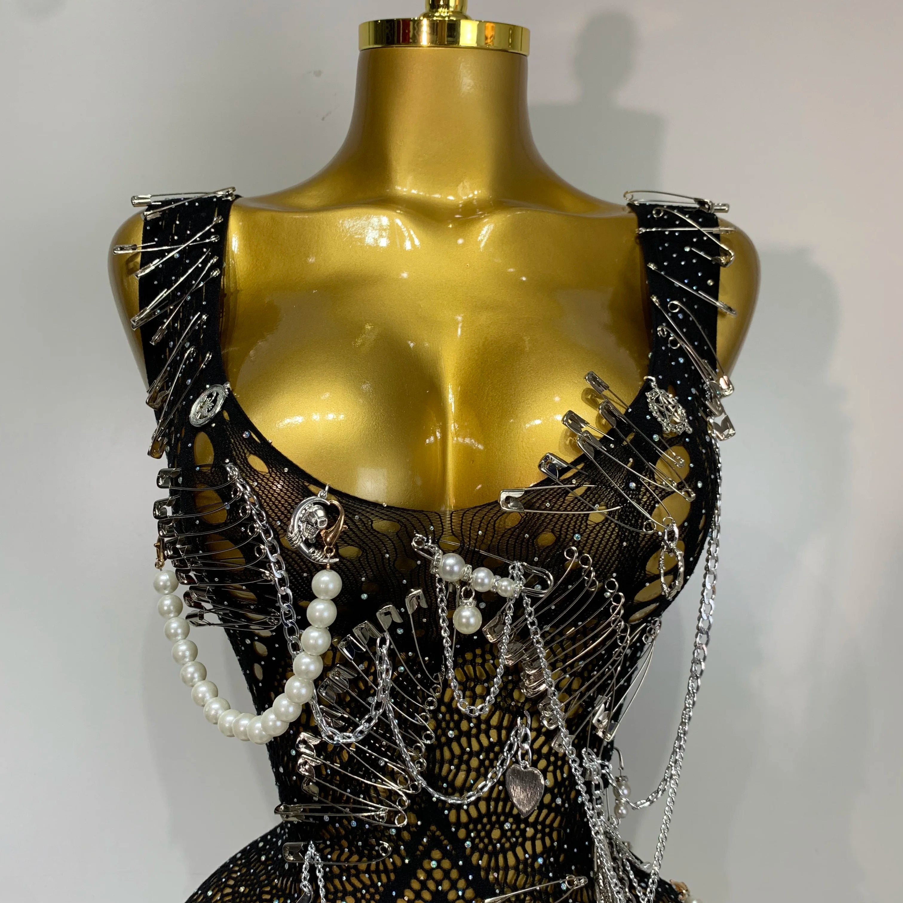 Macacão feminino elástico sexy com recortes de cristal brilhantes para boate DJ, roupa para cantoras e dançarinas