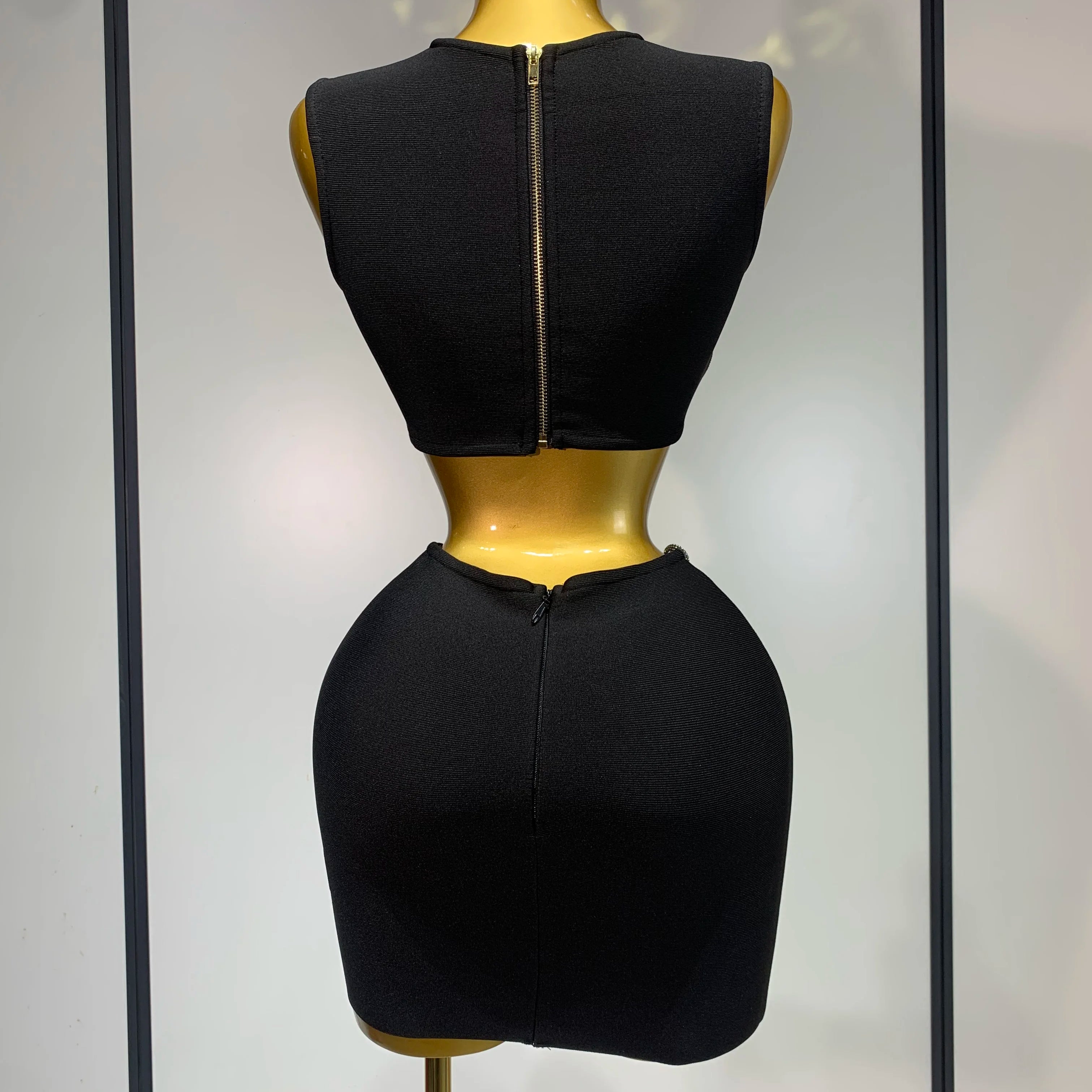 Women Celebrity Sexy Crytal Flower Black Mini Bandage Skirt Suit 2025 Knitted Elegant Evening Club Birthday Party Two Pieces Set